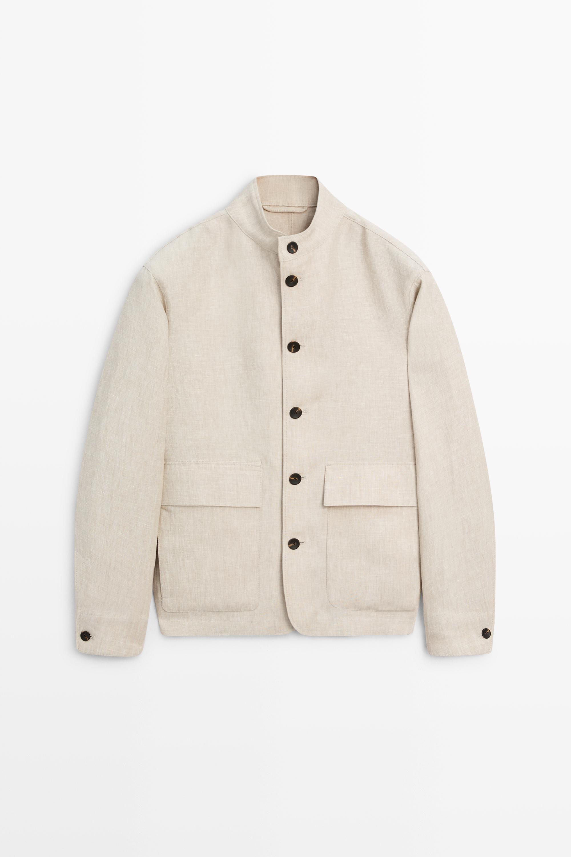 100% linen total look overshirt — BEIGE