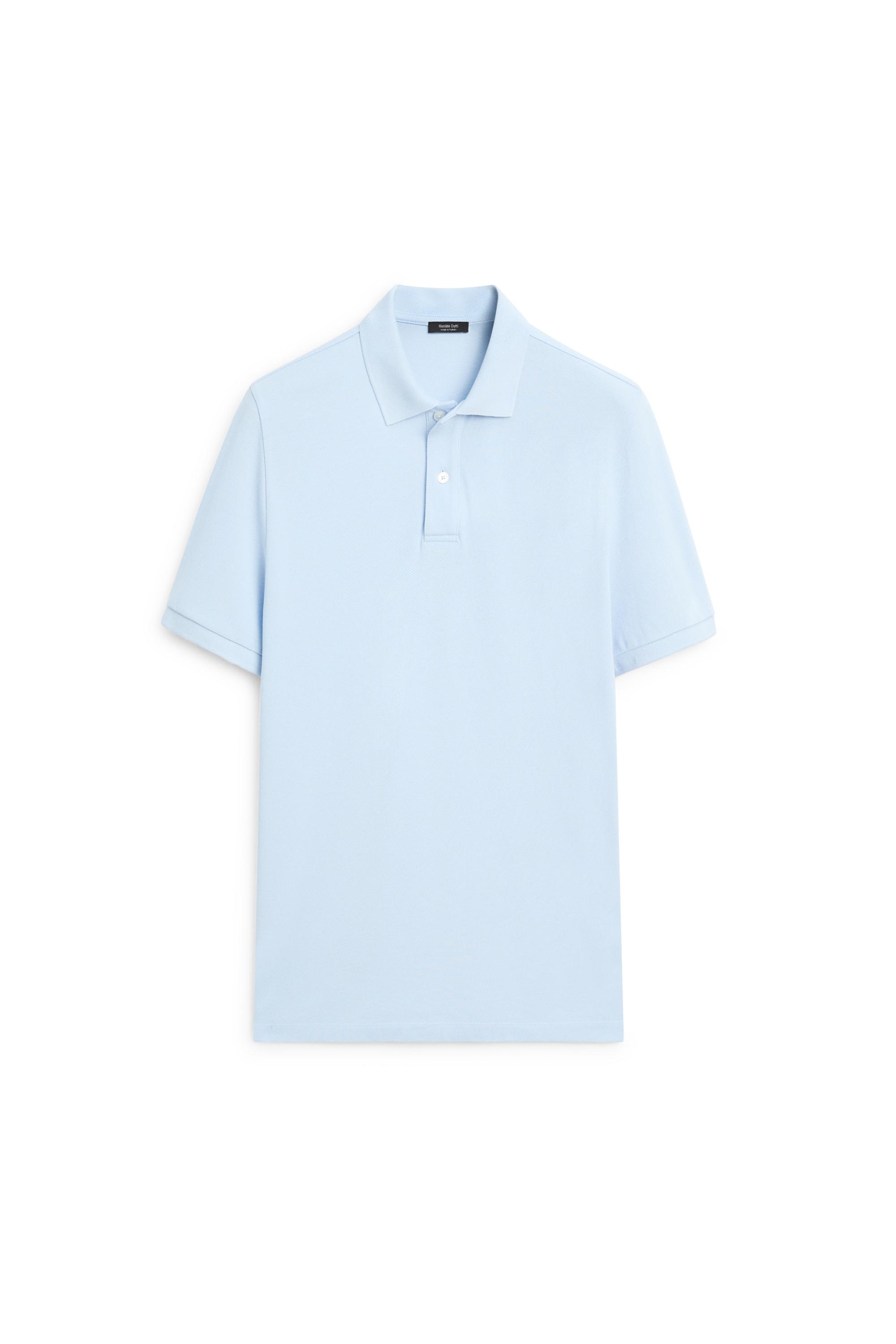Micro-textured cotton piqué polo shirt — Light Blue