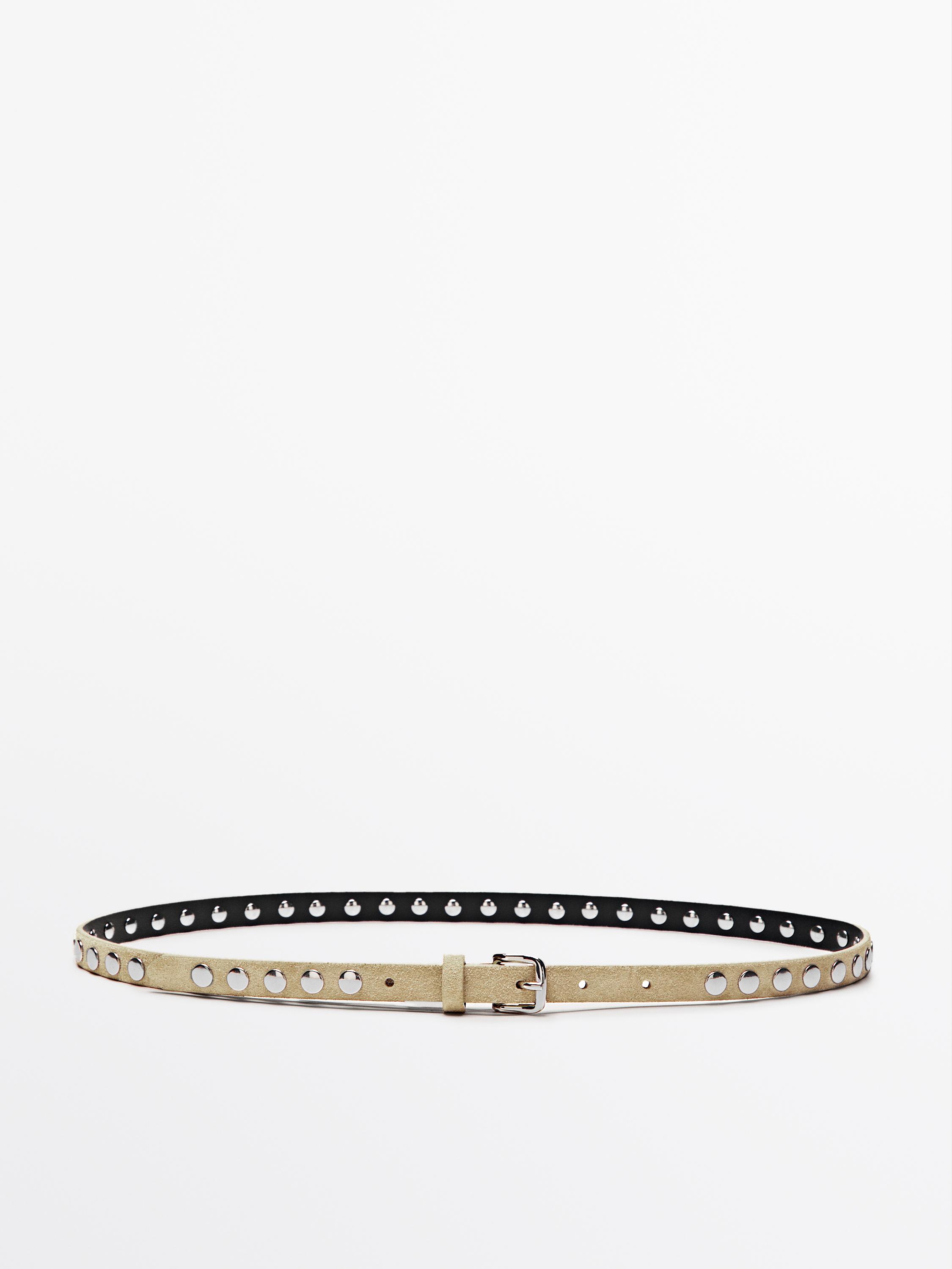 Ceinture fine avec clous en croûte de cuir