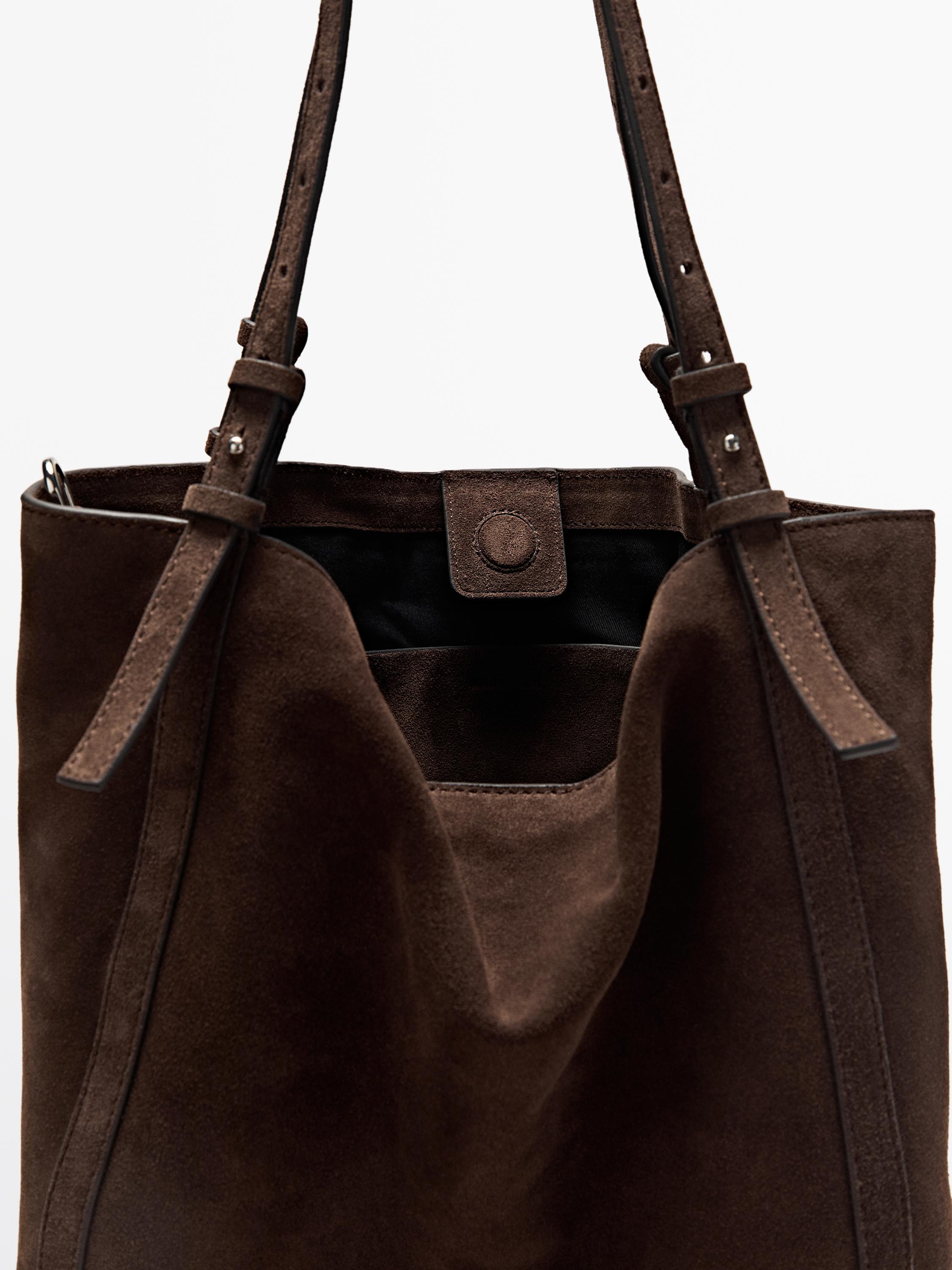 Split suede leather tote bag — MINK