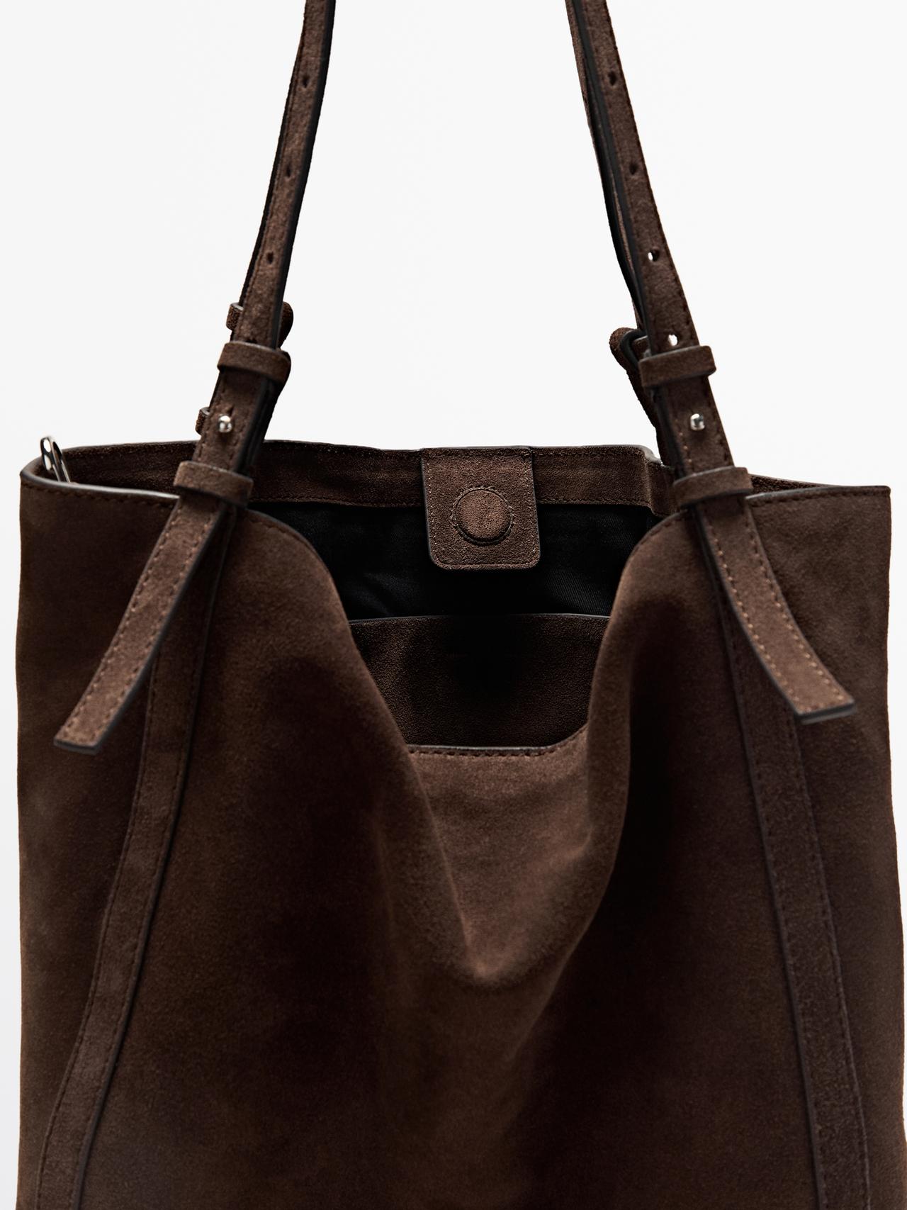 Split suede leather shopper bag — MINK
