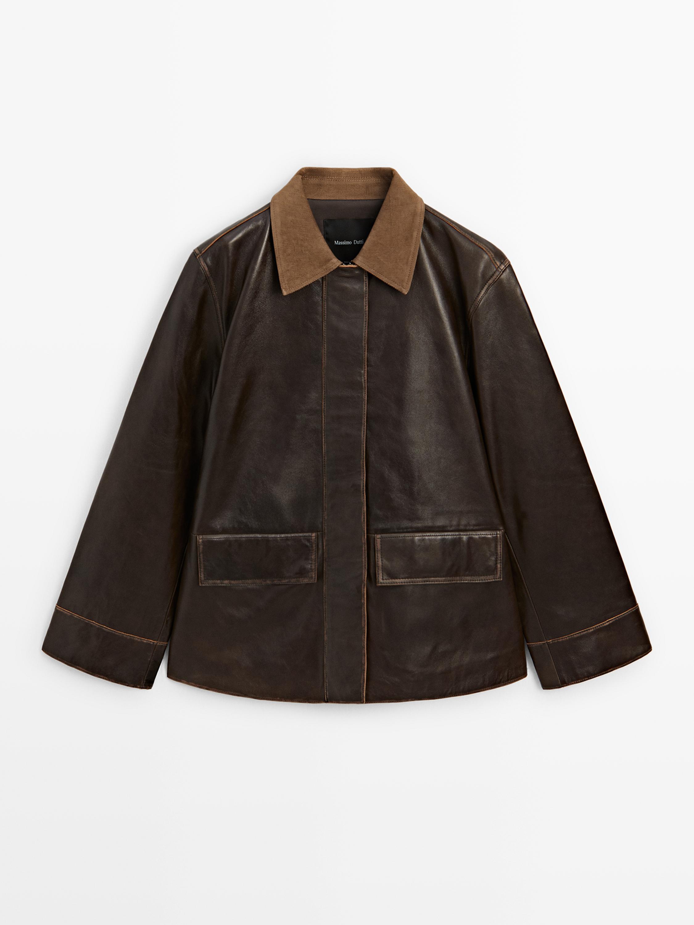 Nappaleren parka met corduroy detail