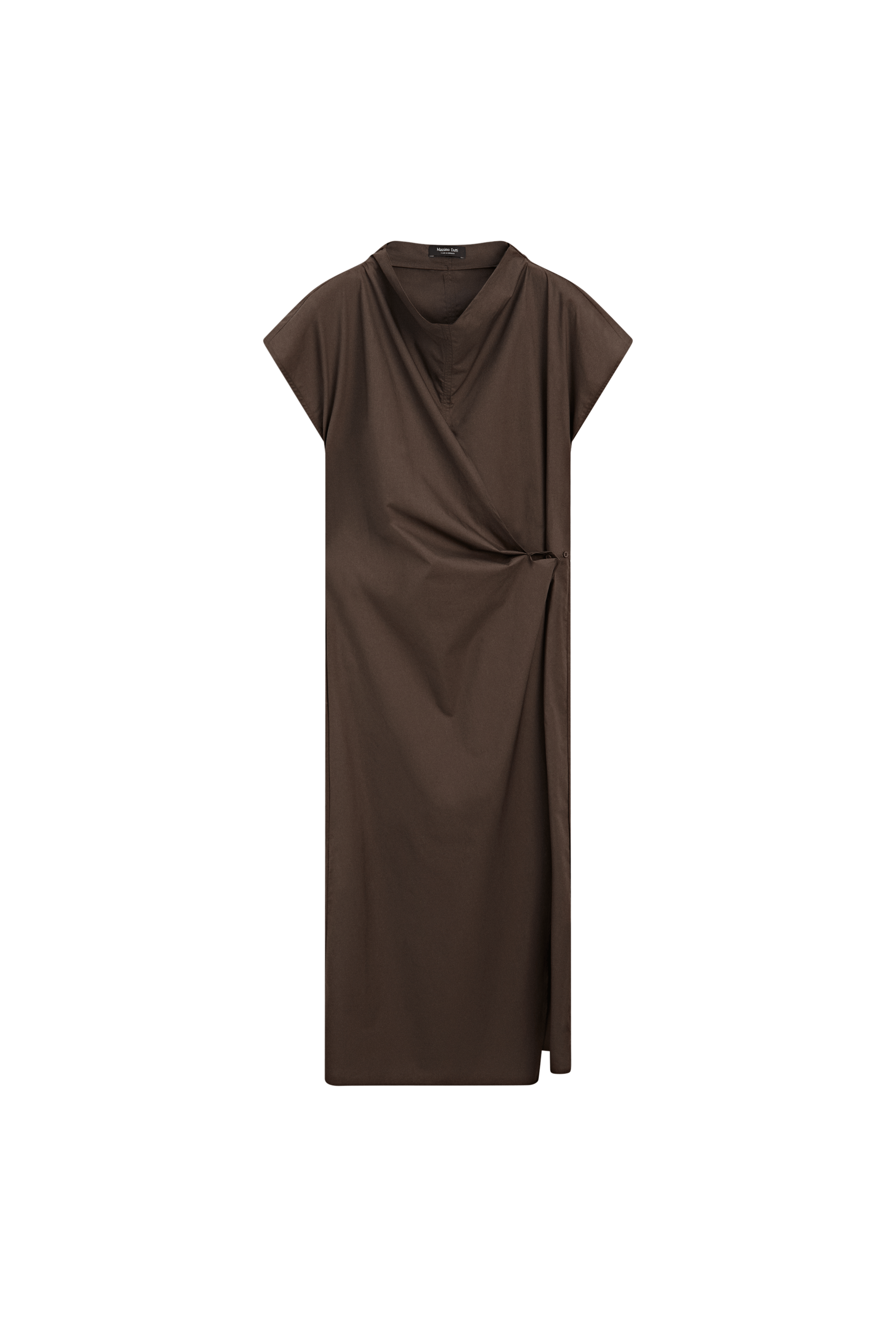 100% cotton draped poplin dress — BROWN