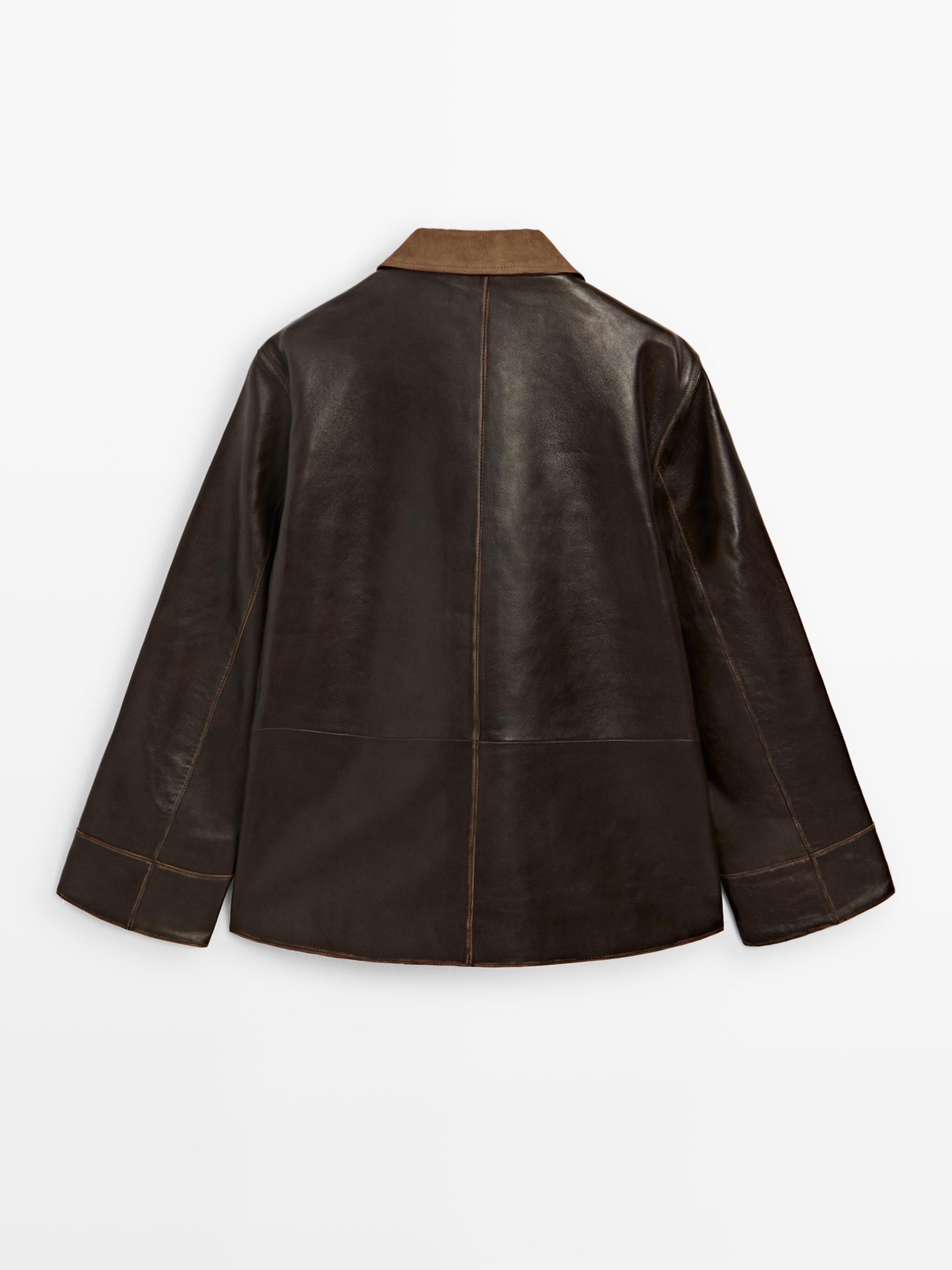 Nappa leather parka with corduroy detail