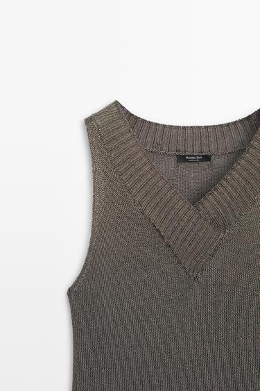 Metallic knit V-neck vest — SILVER 2