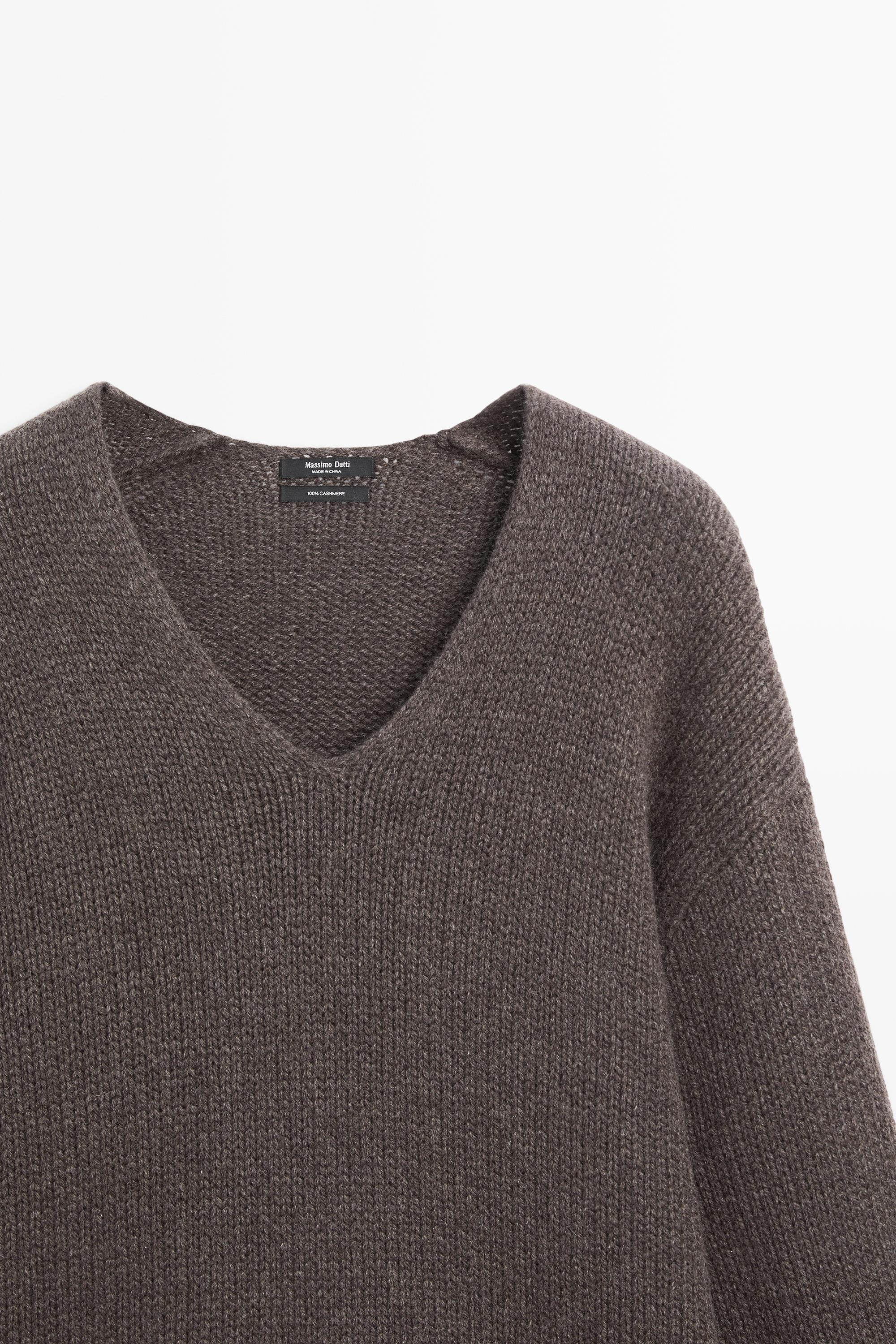 100% cashmere V-neck sweater — BROWN MARL