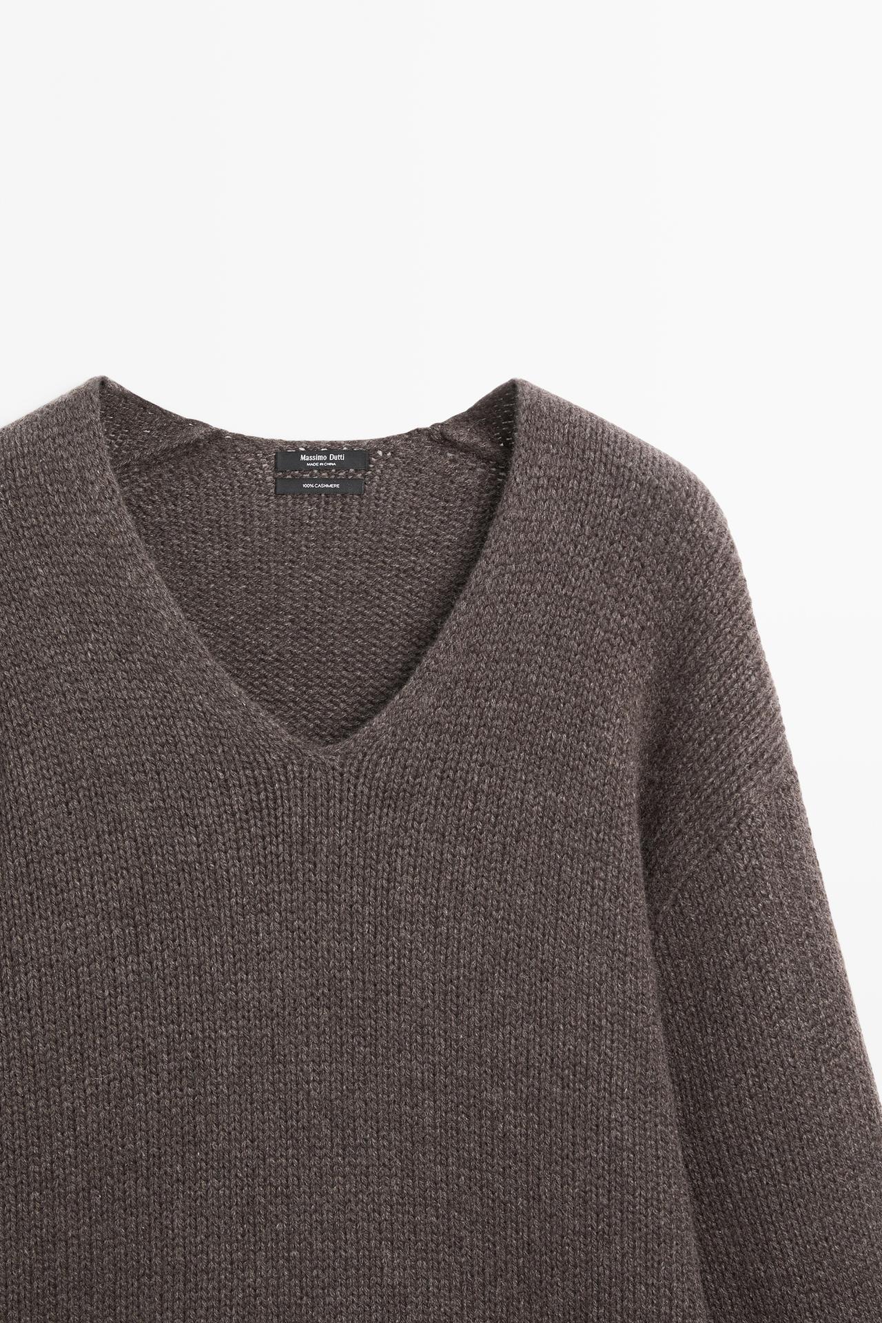 100% cashmere V-neck sweater — BROWN MARL