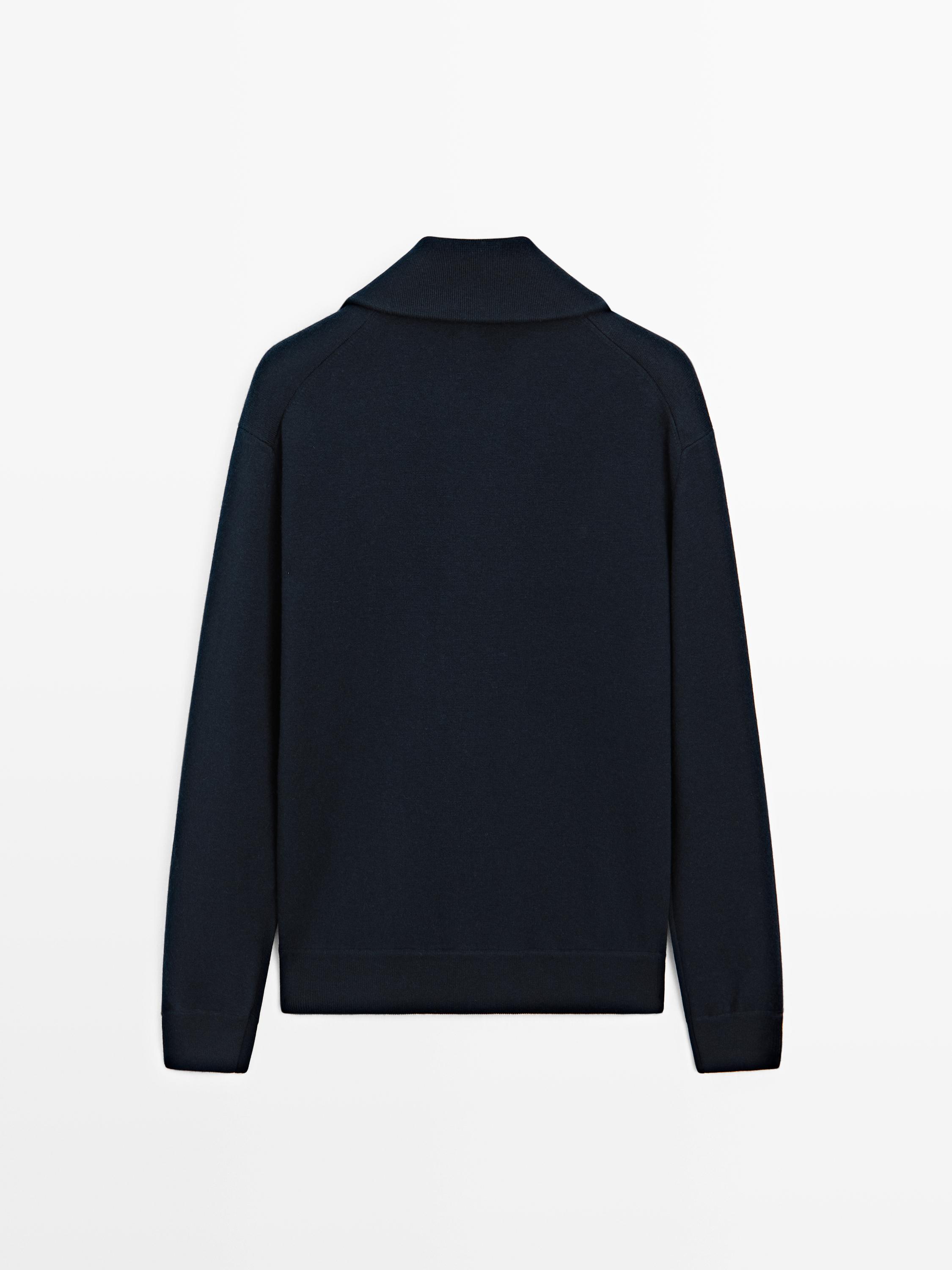 Cotton and wool blend zip-up cardigan