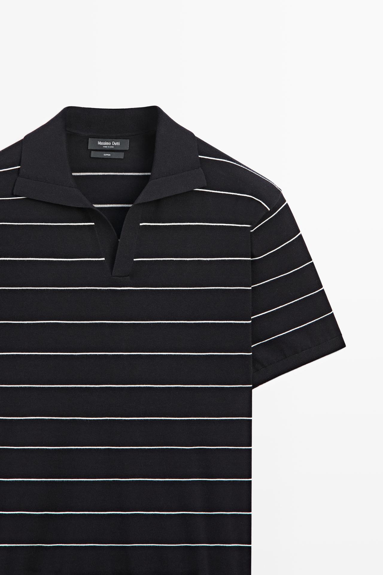 100% cotton striped knit polo sweater — NAVY BLUE