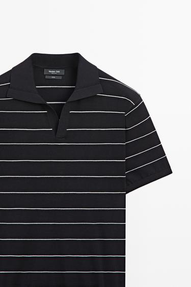 100% cotton striped knit polo sweater — NAVY BLUE 4