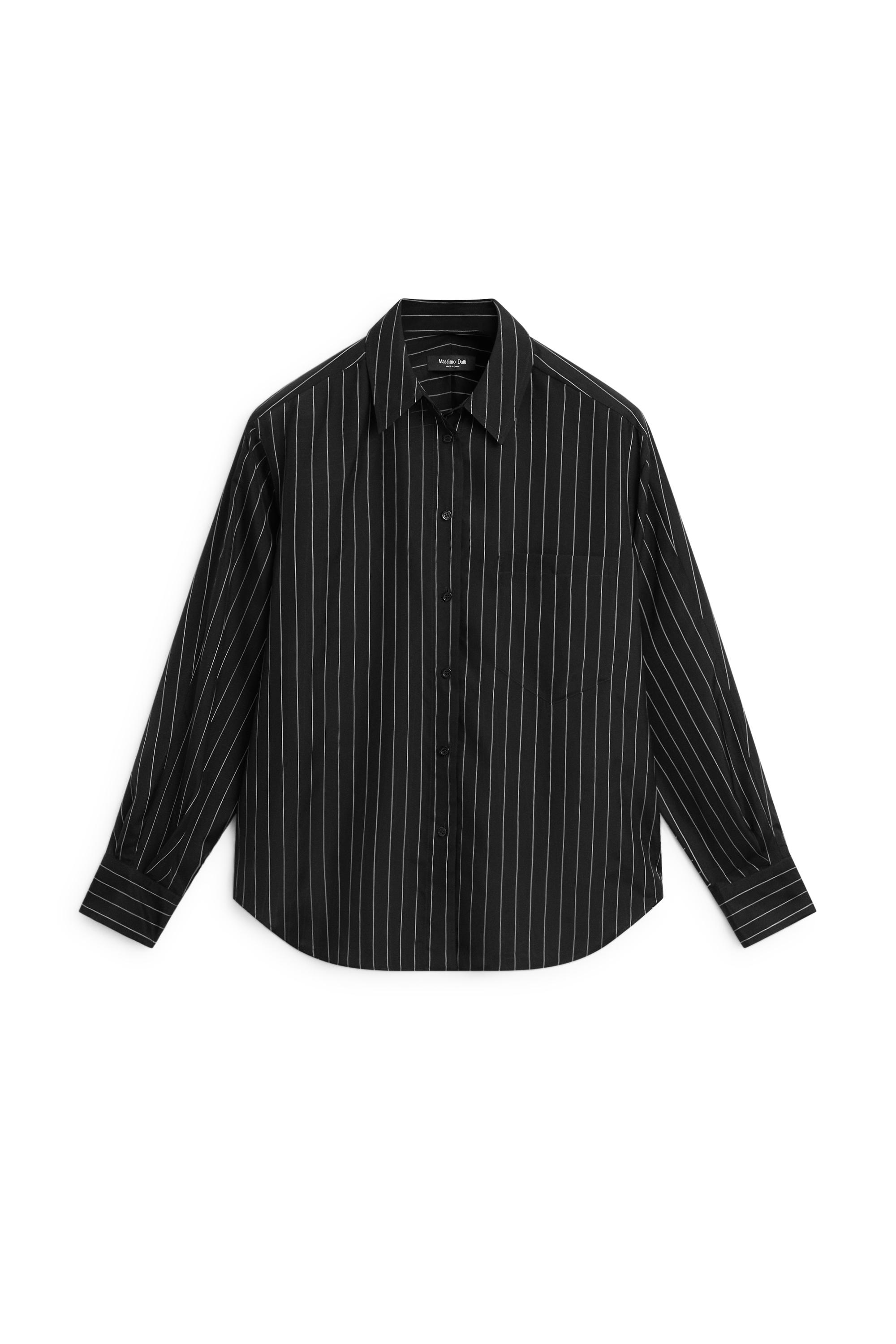 Striped flowing shirt with pocket detail — BLACK