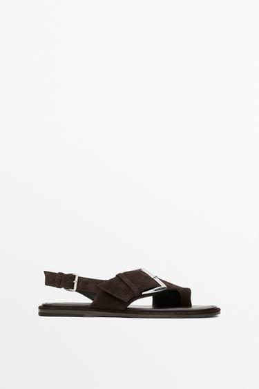 Flat slider sandals with buckle — BROWN 3