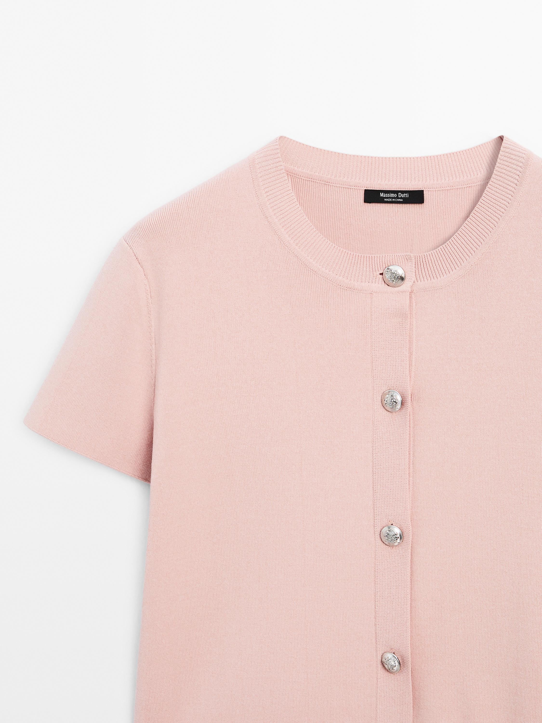 Short sleeve cardigan with rhinestone buttons