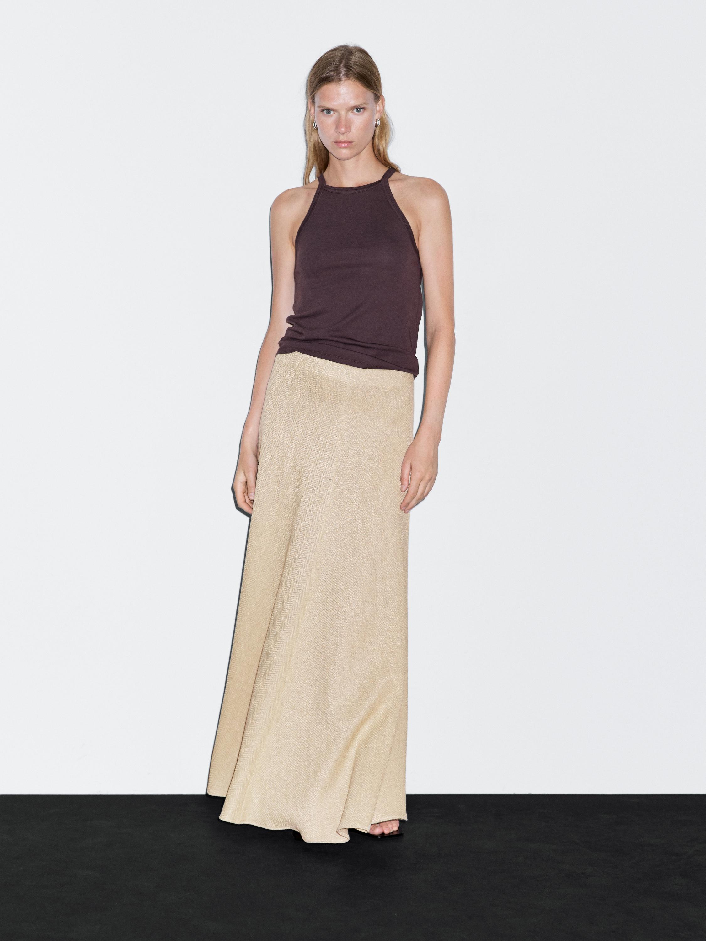 Длинная юбка из смесового хлопка с узором в елочку