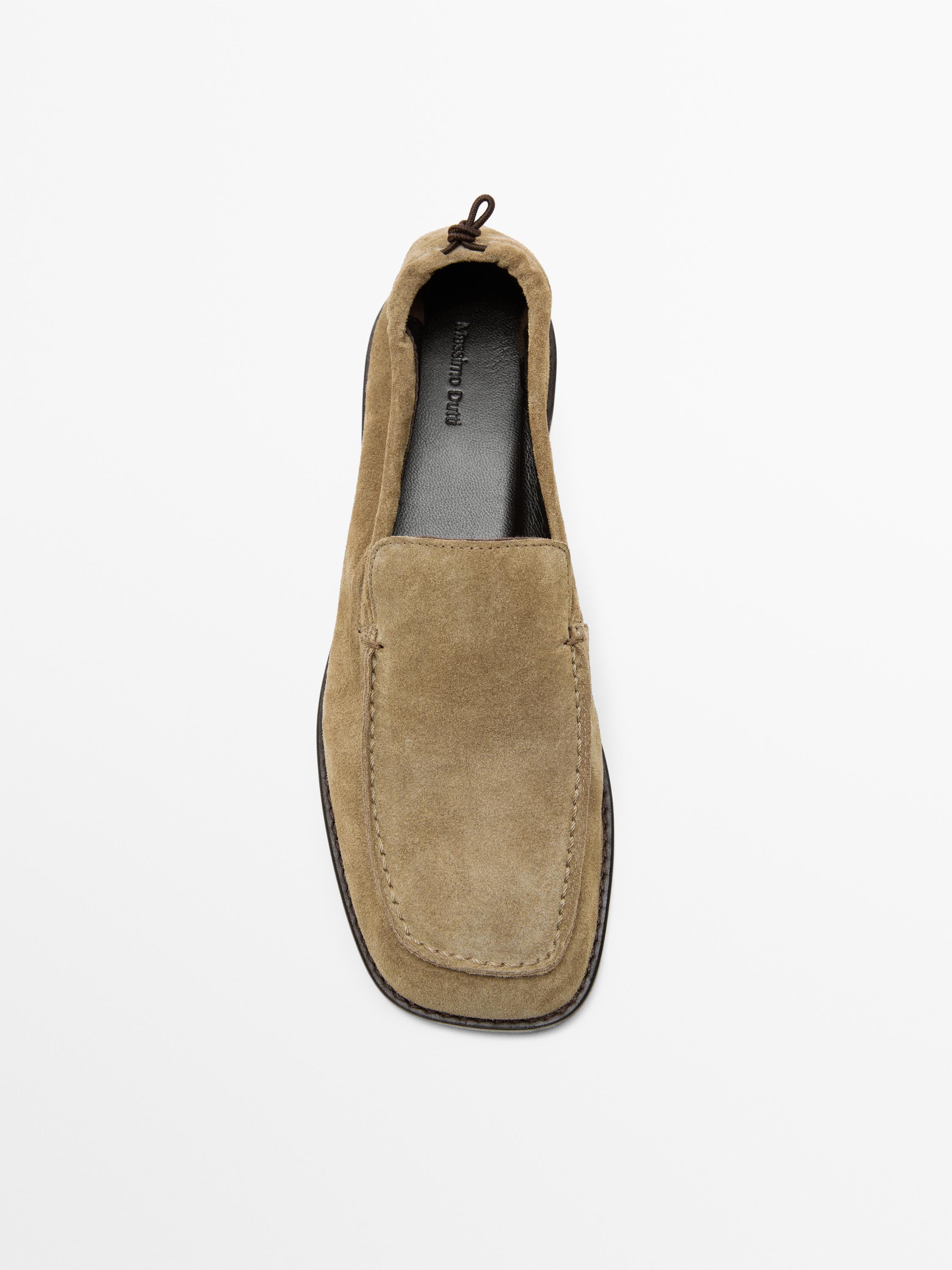 Soft leather loafers with gathered detail — SAND BROWN