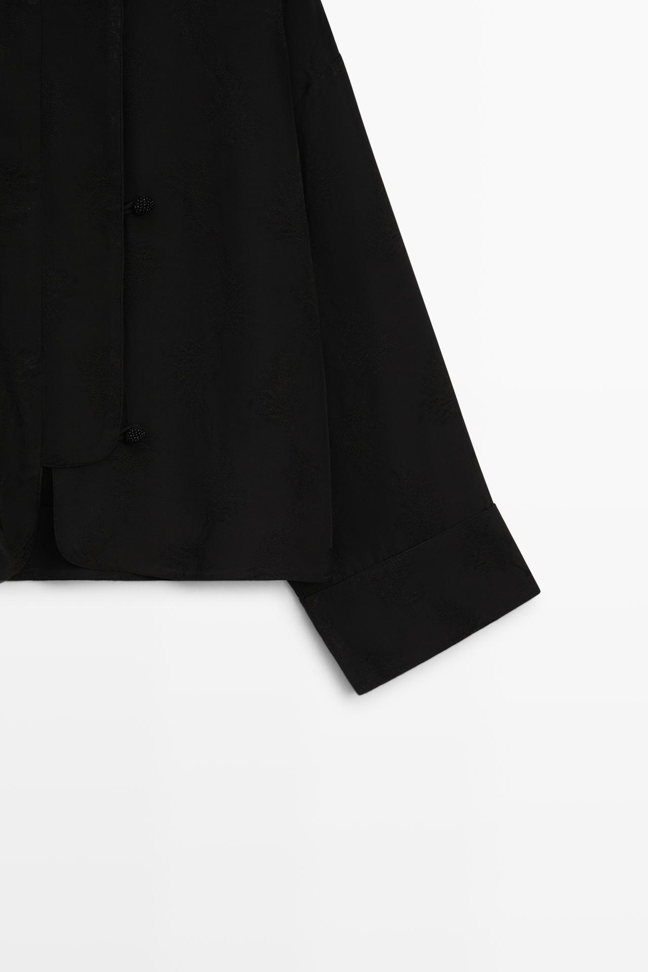 Cropped jacquard detail jacket — BLACK
