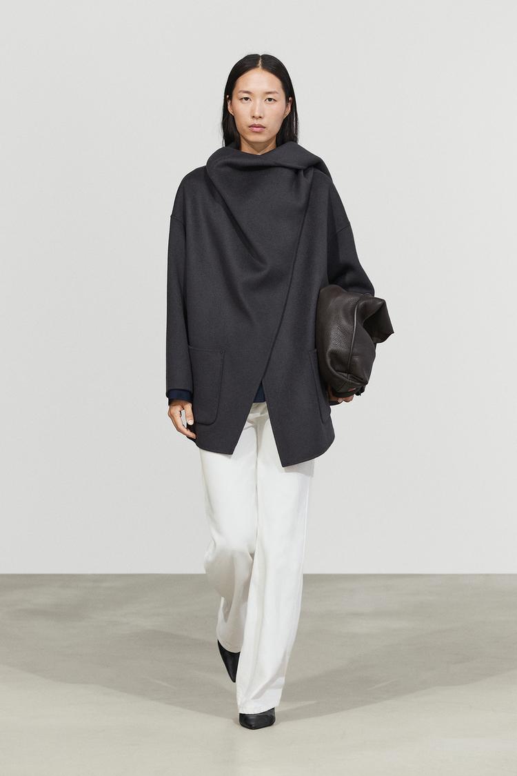Mid-length coat with scarf detail — MEDIUM BLUE