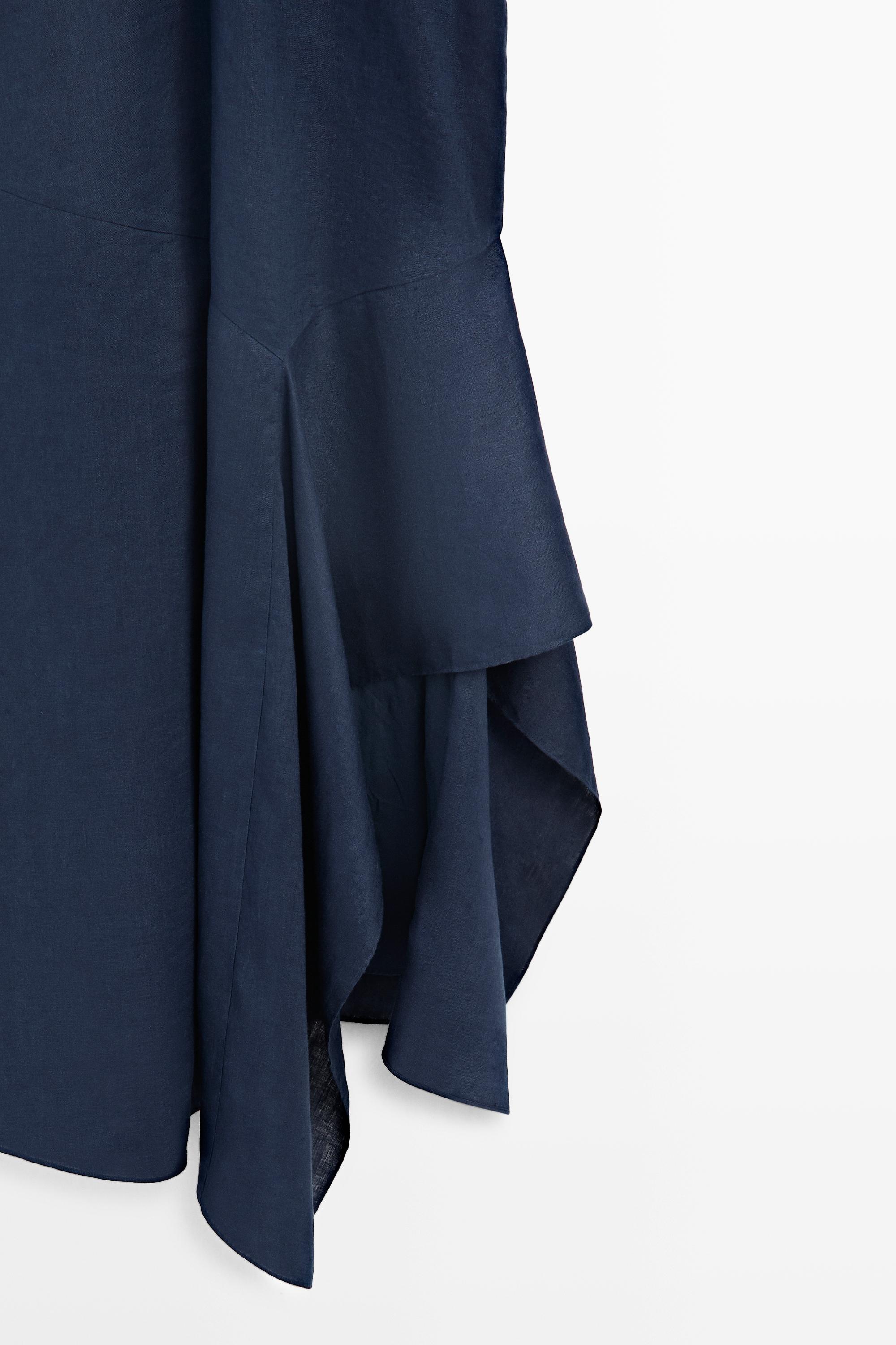 100% linen asymmetric midi dress — BLUE