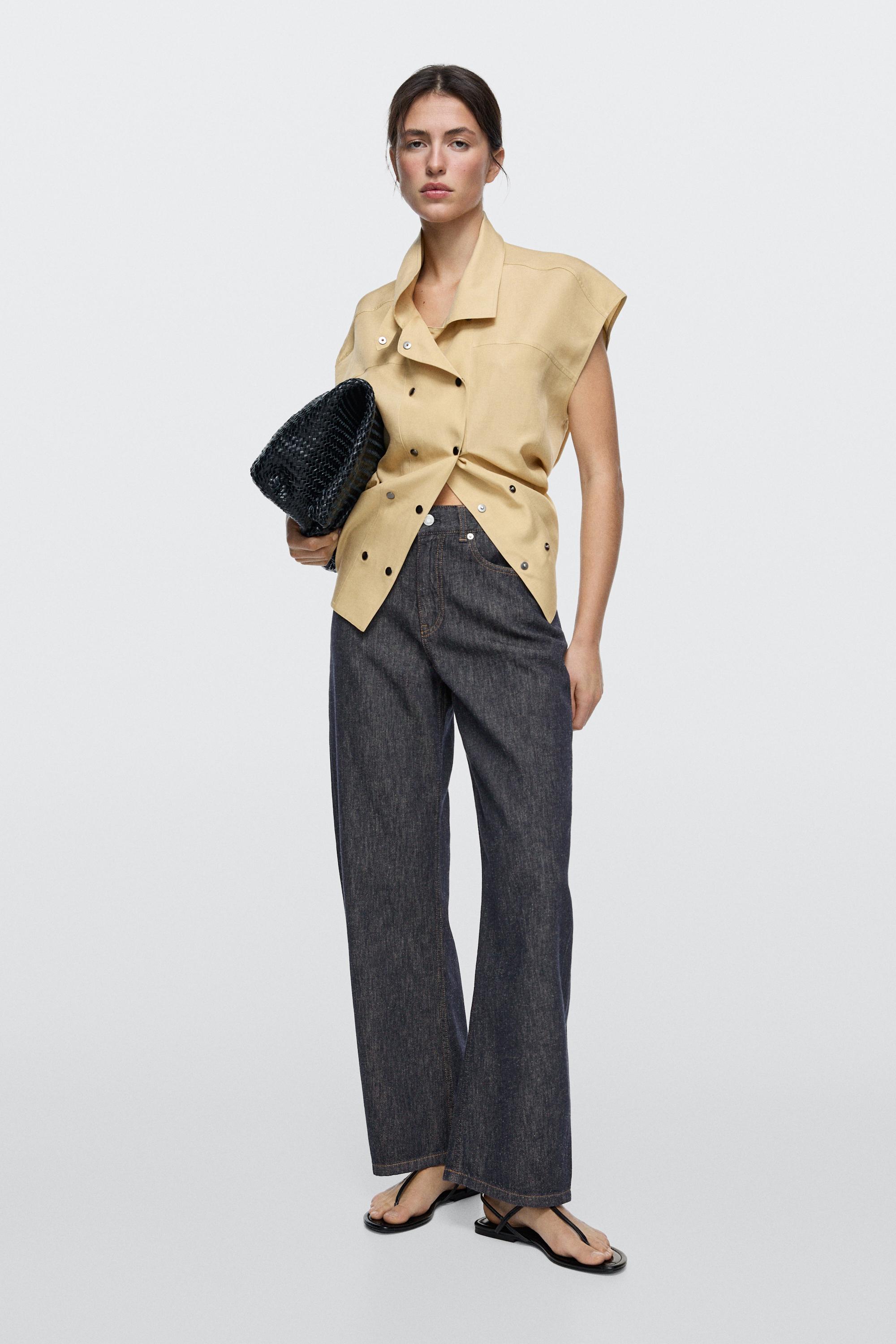 High-waist barrel fit jeans — DARK BLUE