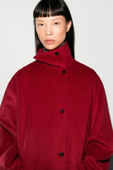 Long coat with asymmetrical collar detail — RED 8