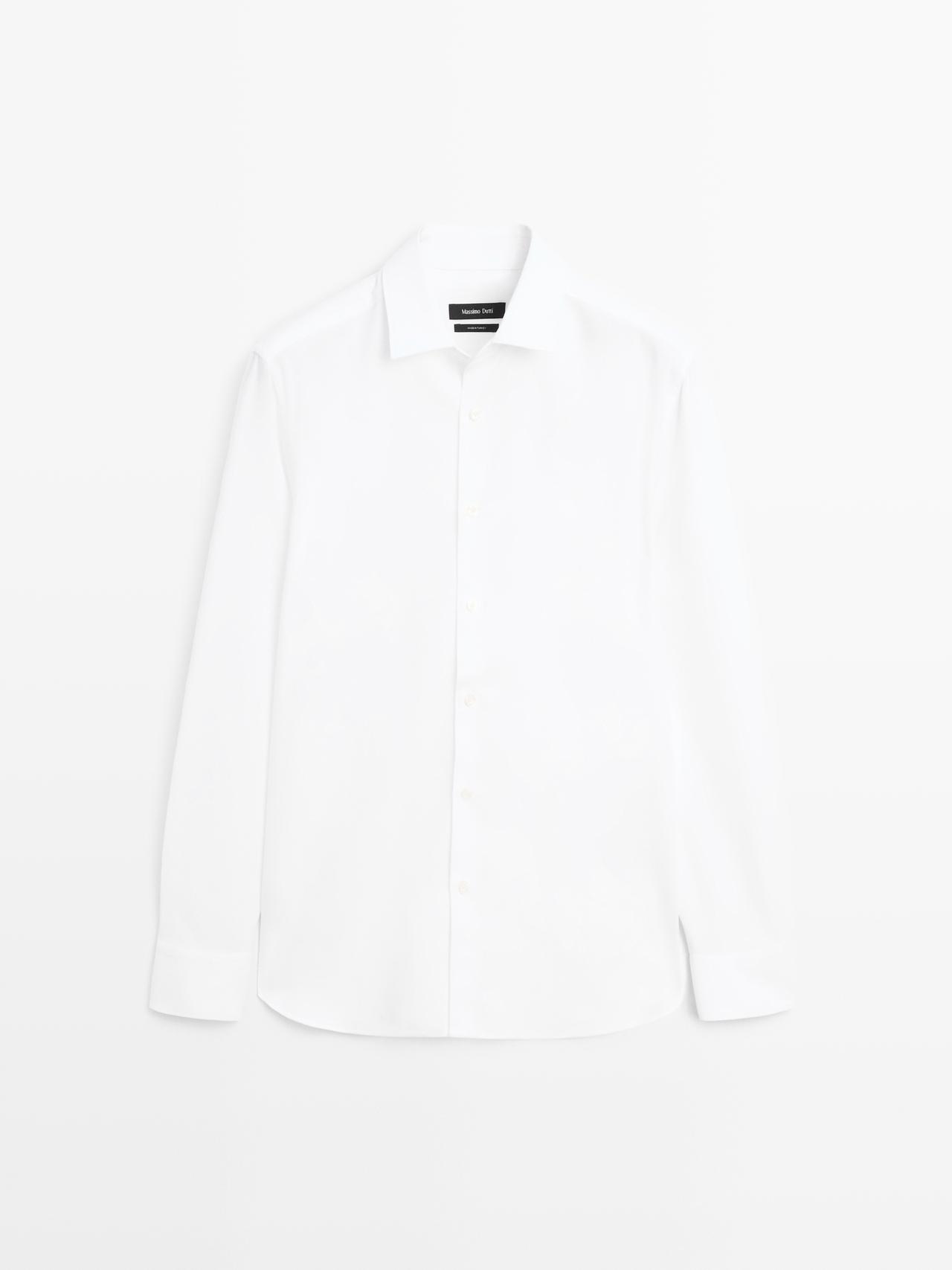 Massimo Dutti - Herre - Regular Fit Skjorte Med Struktur - Hvid - L