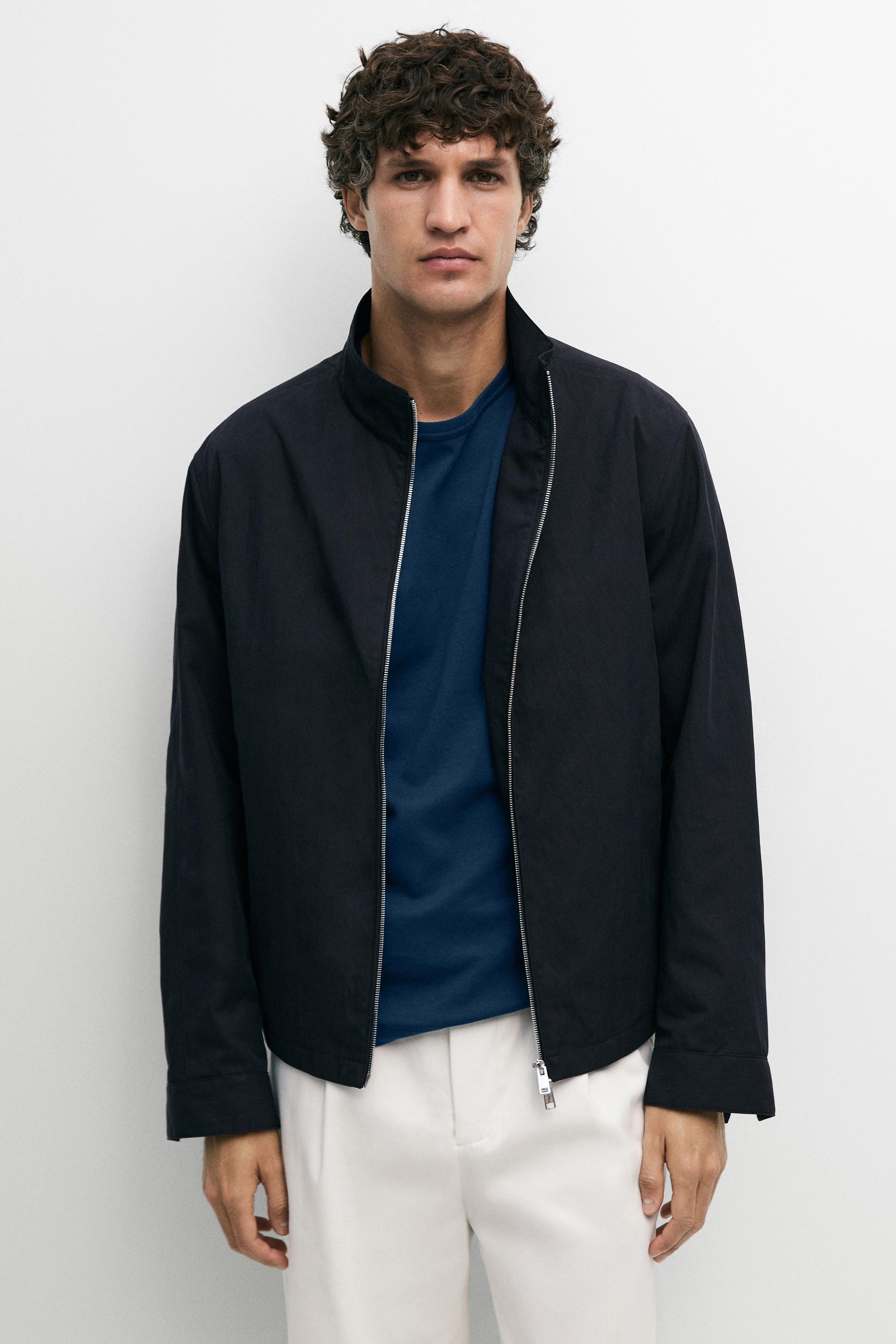 Cotton blend high-neck jacket