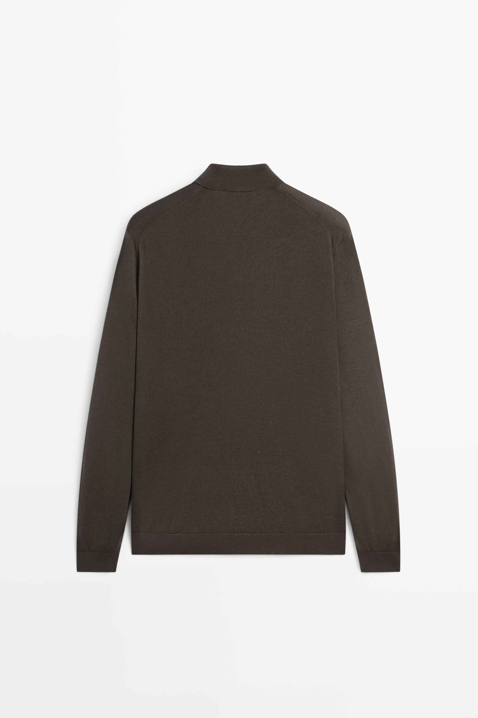 100% merino wool knit polo sweater — DARK KHAKI