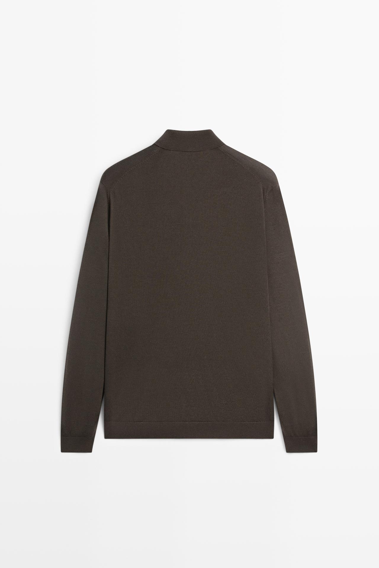 100% merino wool knit polo sweater — DARK KHAKI