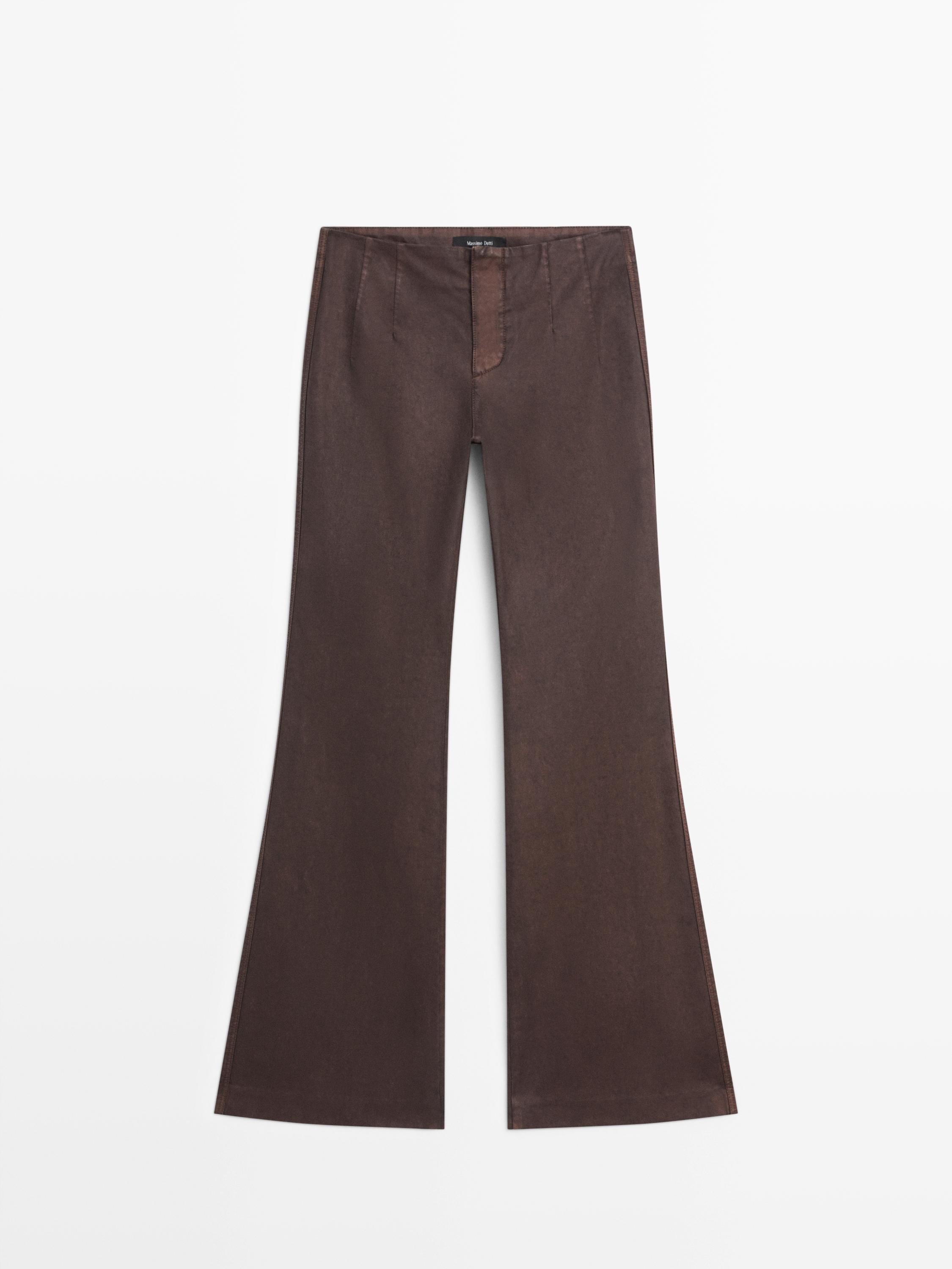 Waxed flare fit trousers — PURPLE