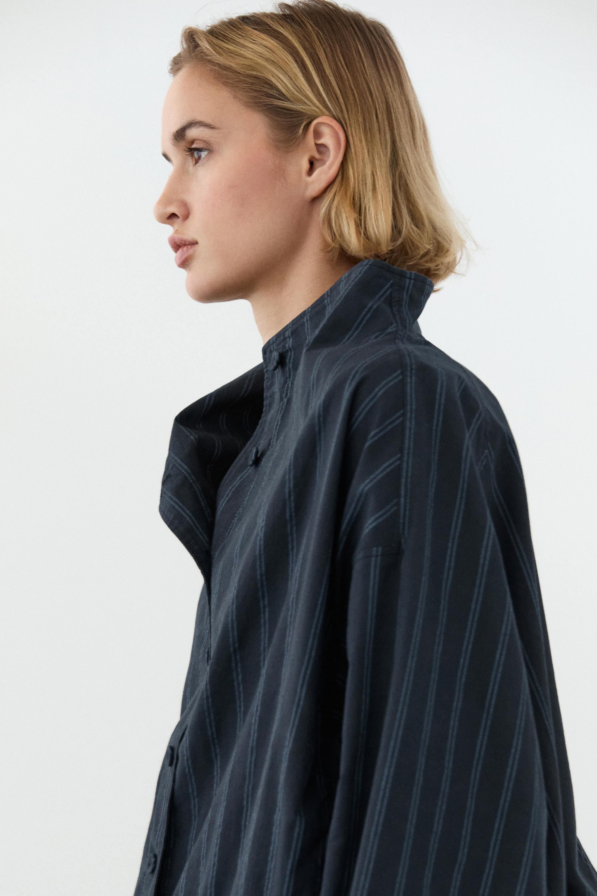 Striped high neck bomber jacket — DARK BLUE