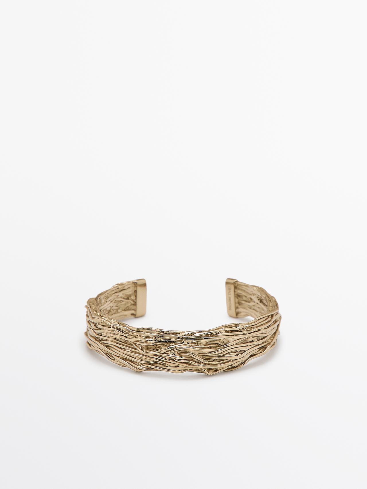 Massimo Dutti - Dame - Stift, Flettet Armbånd Med Struktur - Guld - 01