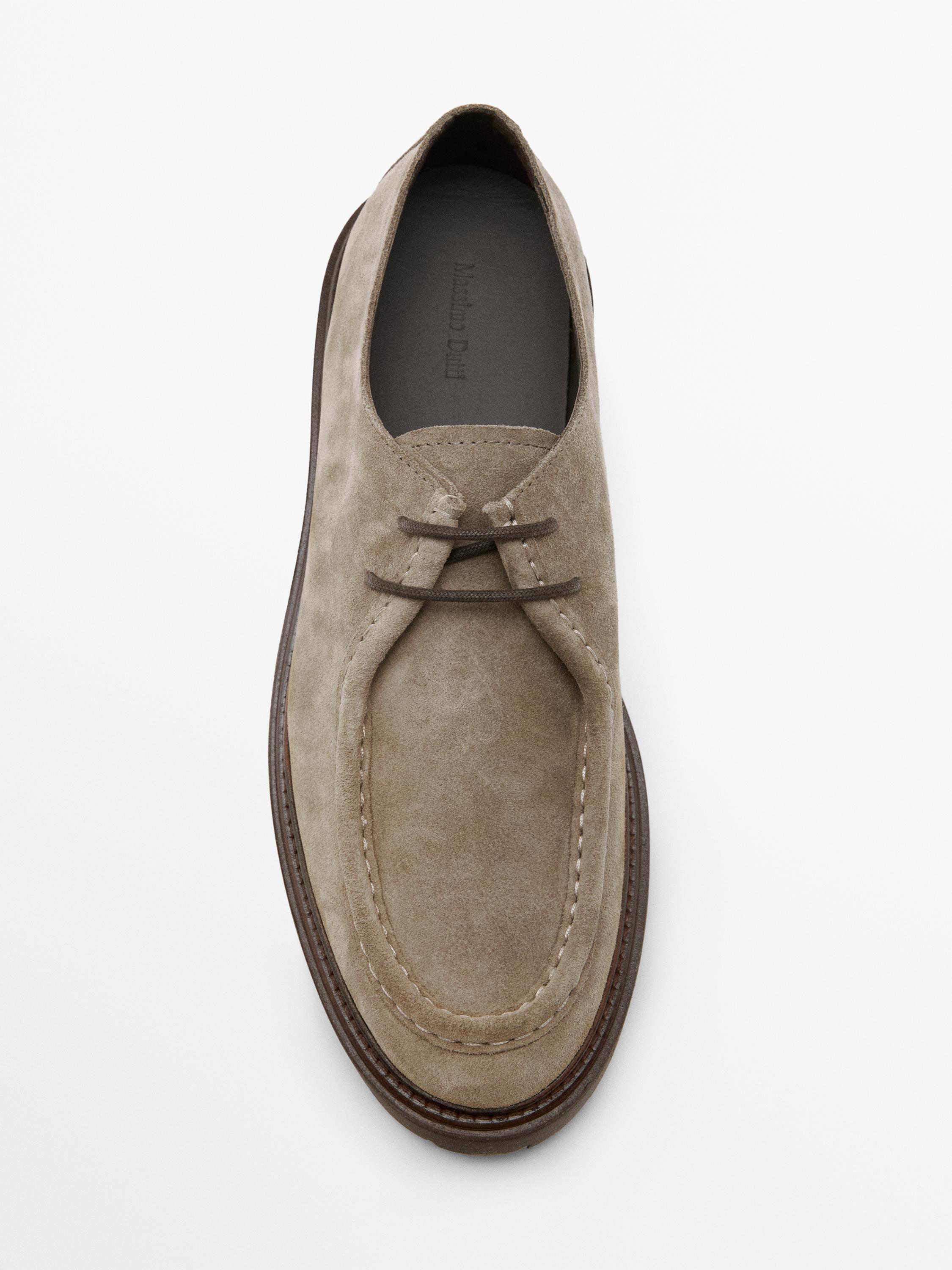 Moc toe split suede shoes — TAUPE