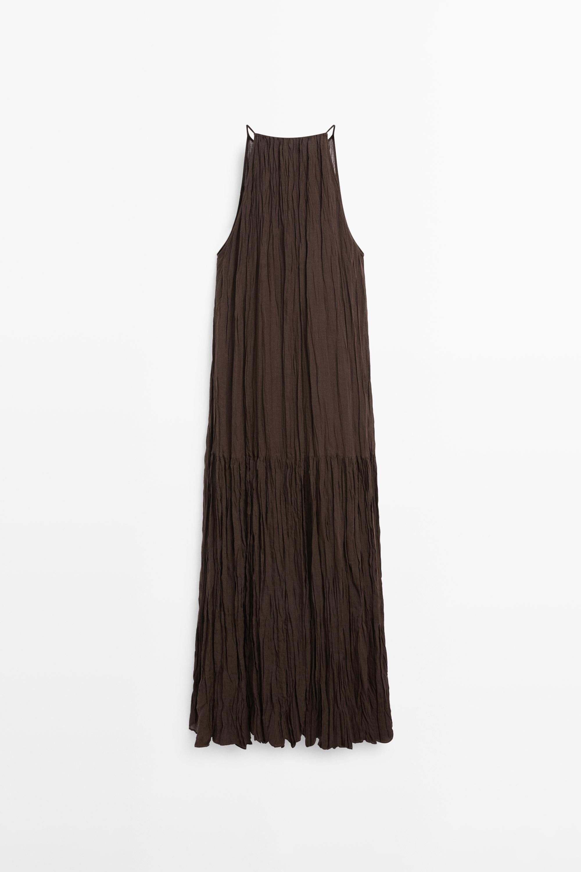 Flowing midi dress with button details — BROWN