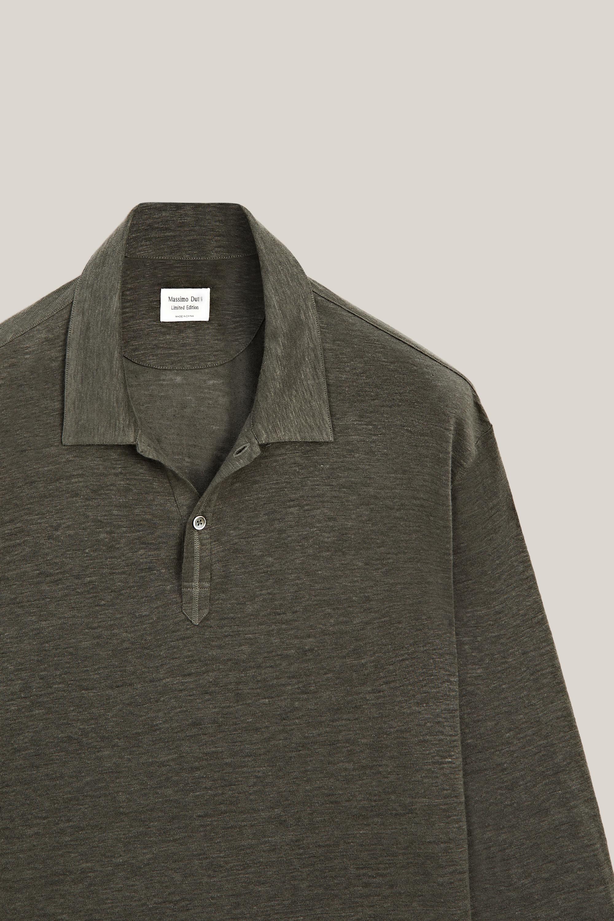 100% linen long sleeve polo shirt - LIMITED EDITION — KHAKI