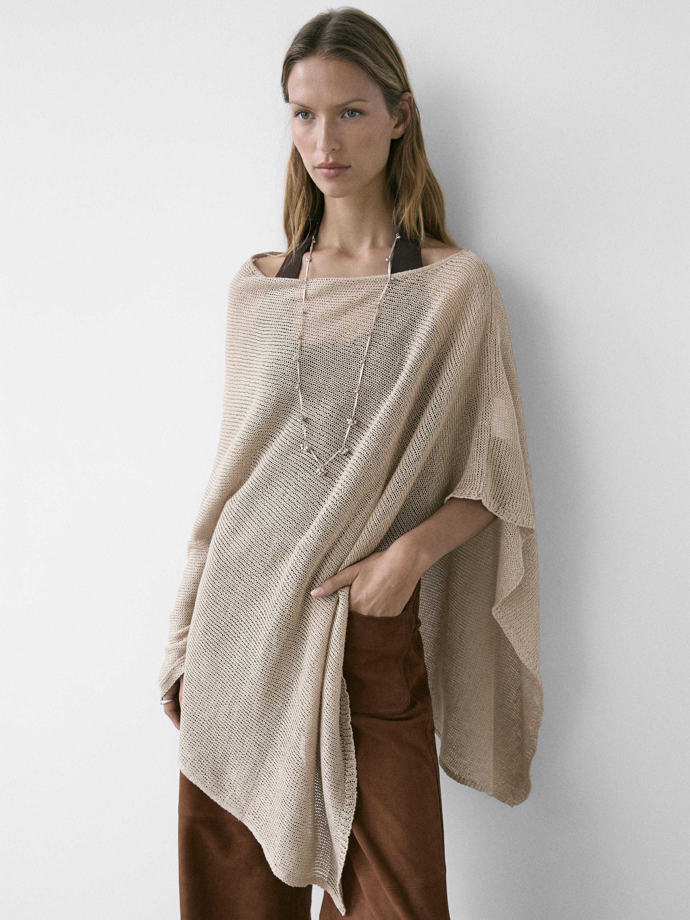 Linen blend knit cape