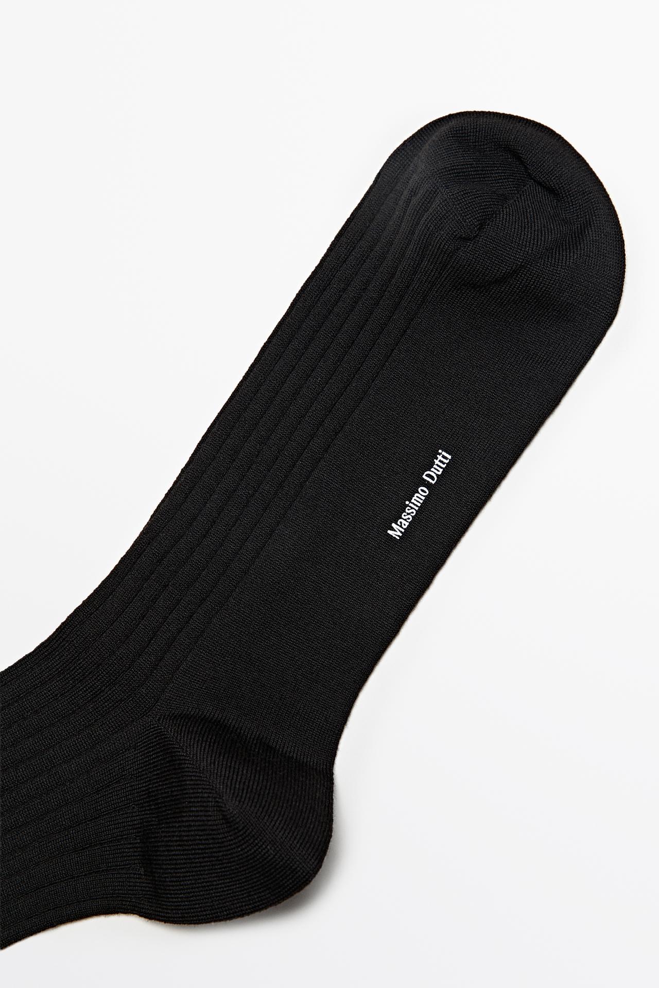 Ribbed wool blend dress socks — BLACK