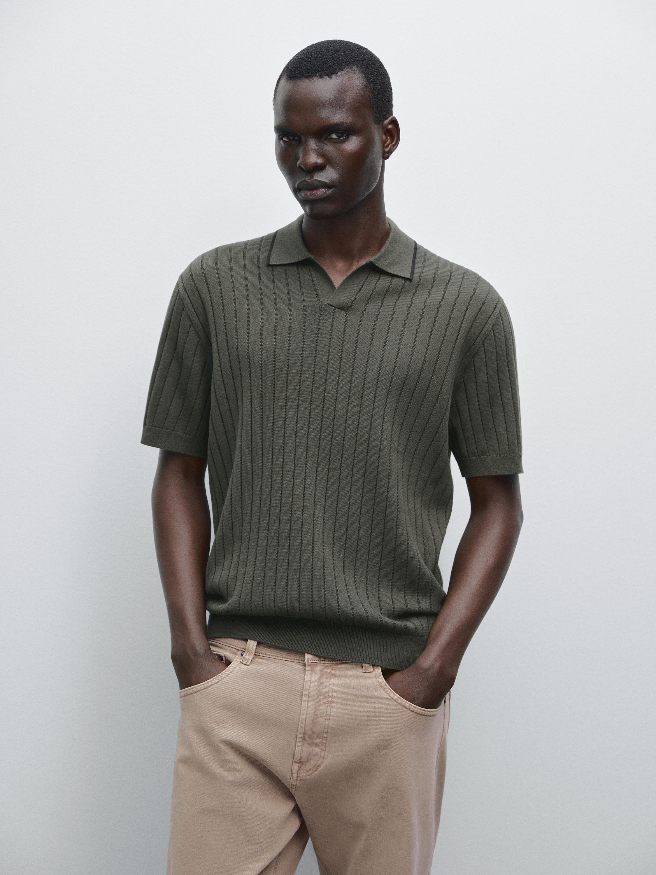 Ribbed knit polo shirt