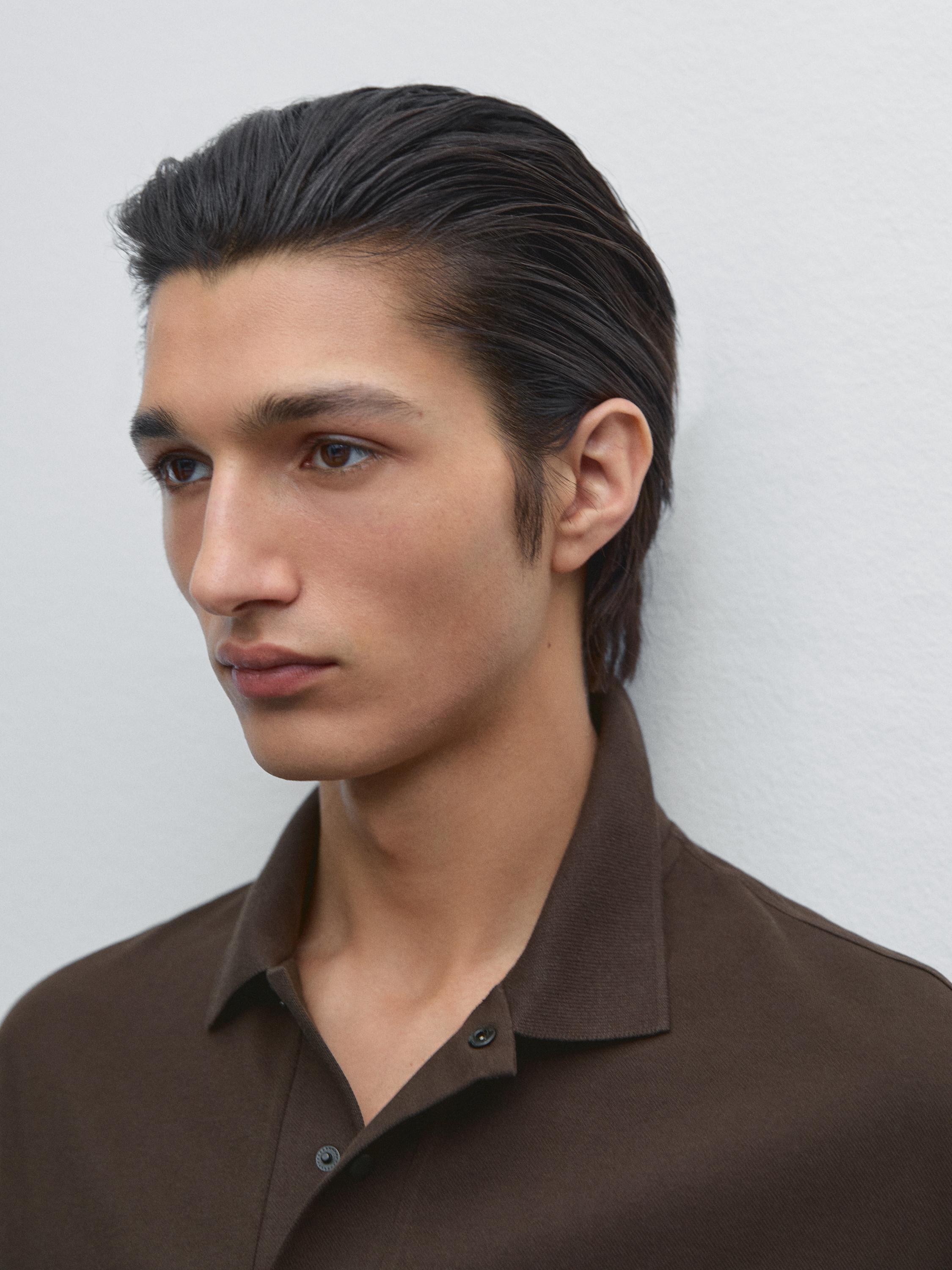 Cotton blend polo shirt with snap button