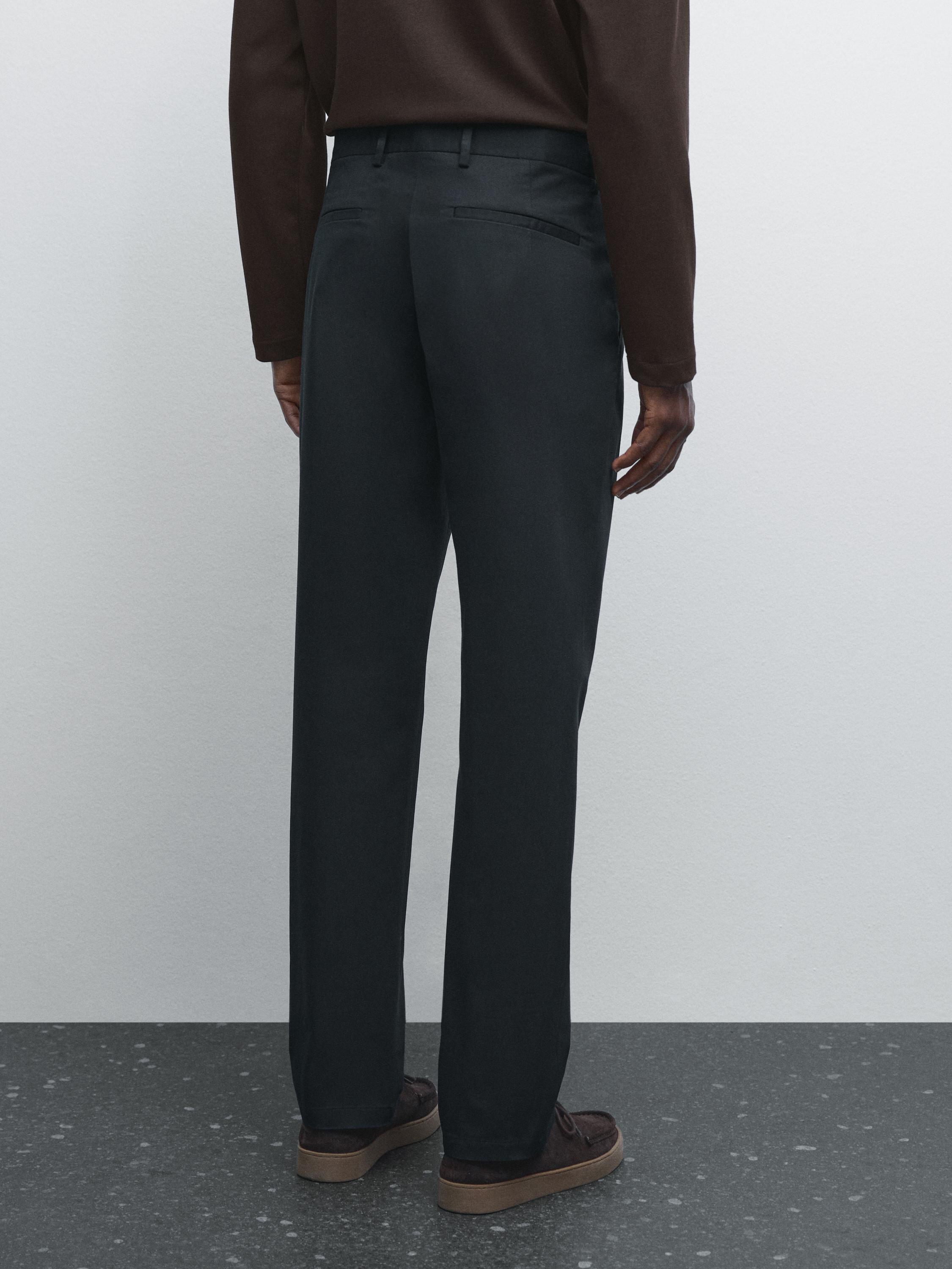 Cotton blend tapered fit trousers