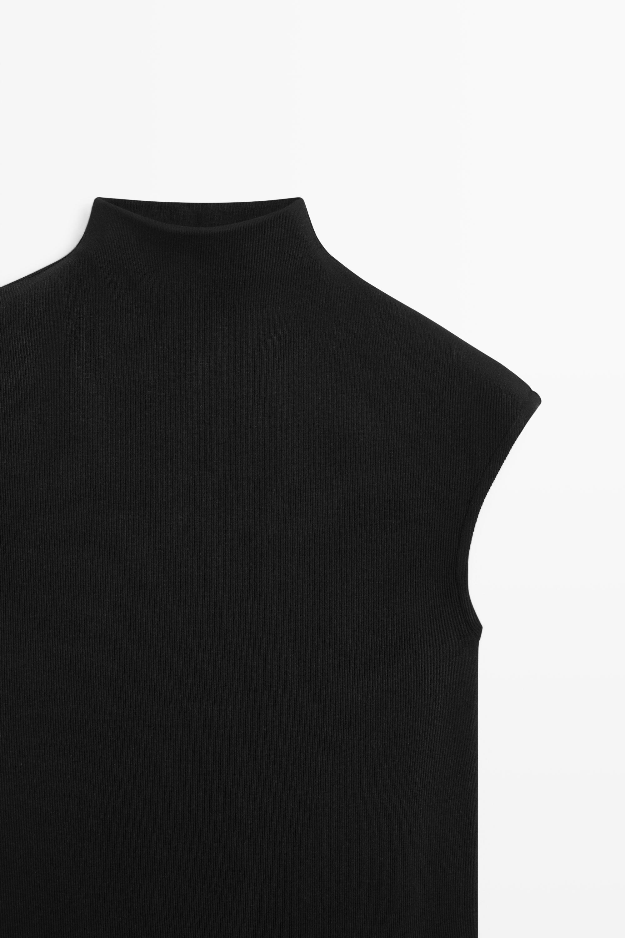 Funnel neck knit top — BLACK
