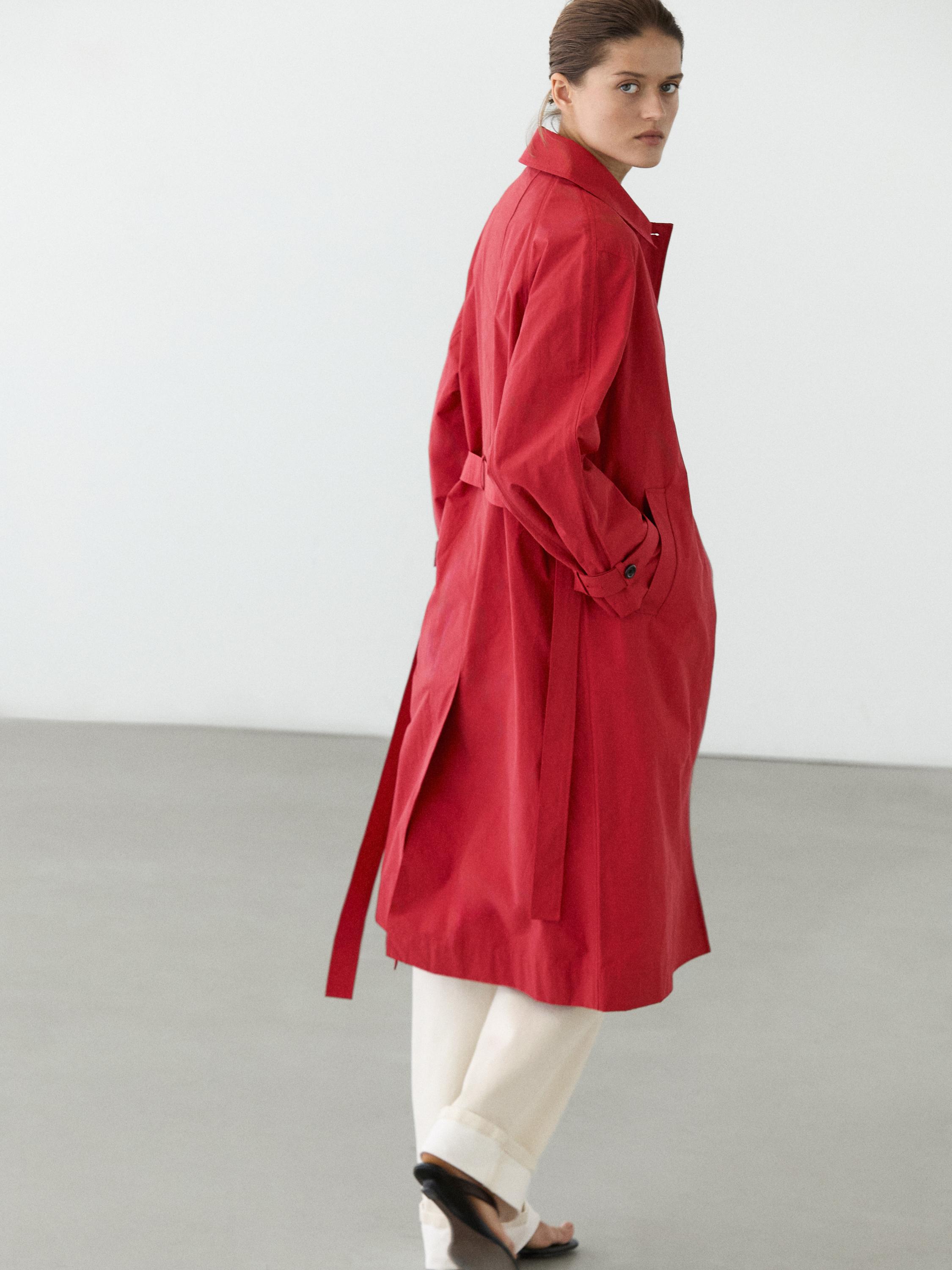 Technical cotton trench coat — RED