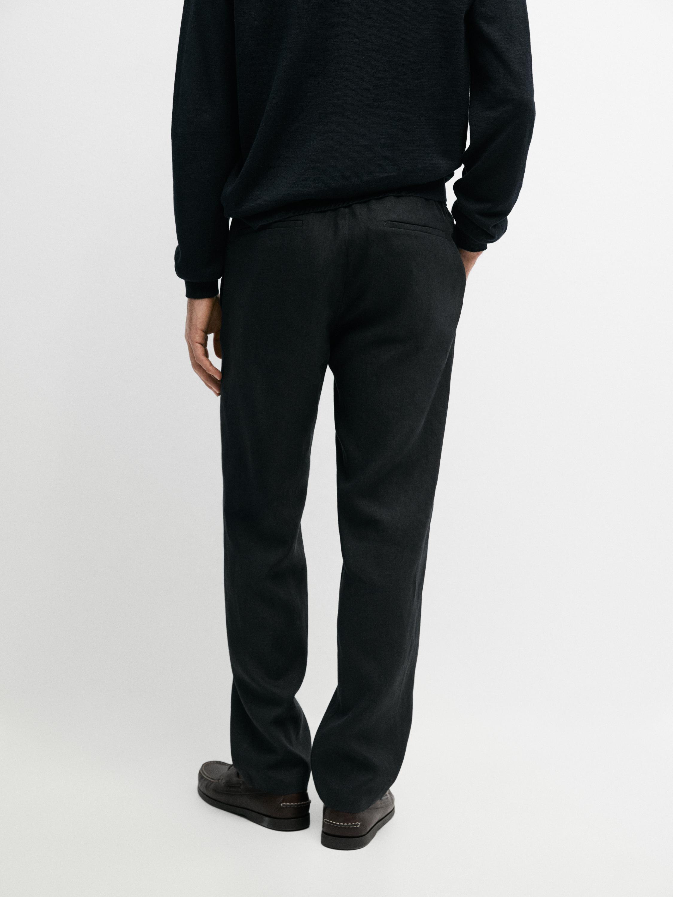 Linen jogger fit pants — BLACK