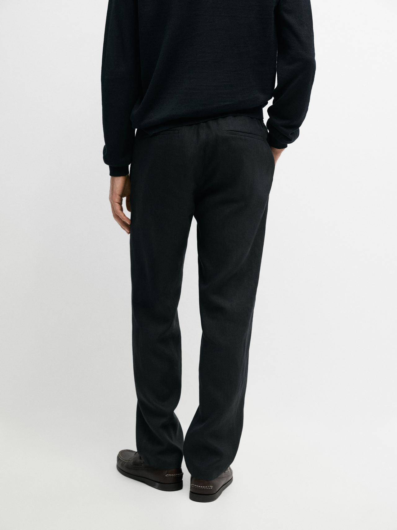 Linen jogger fit pants — BLACK