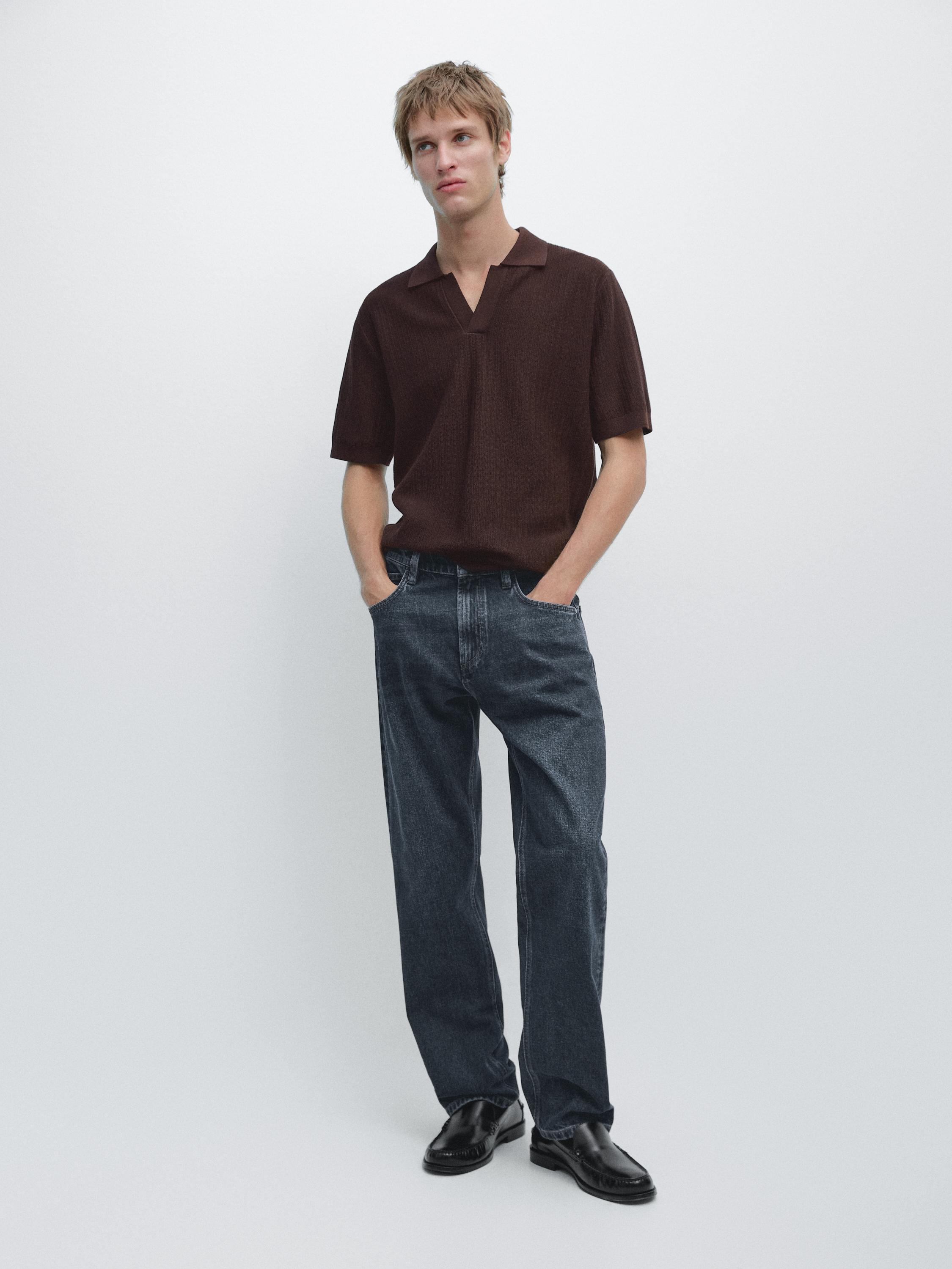 Jacquard knit polo sweater — BURGUNDY