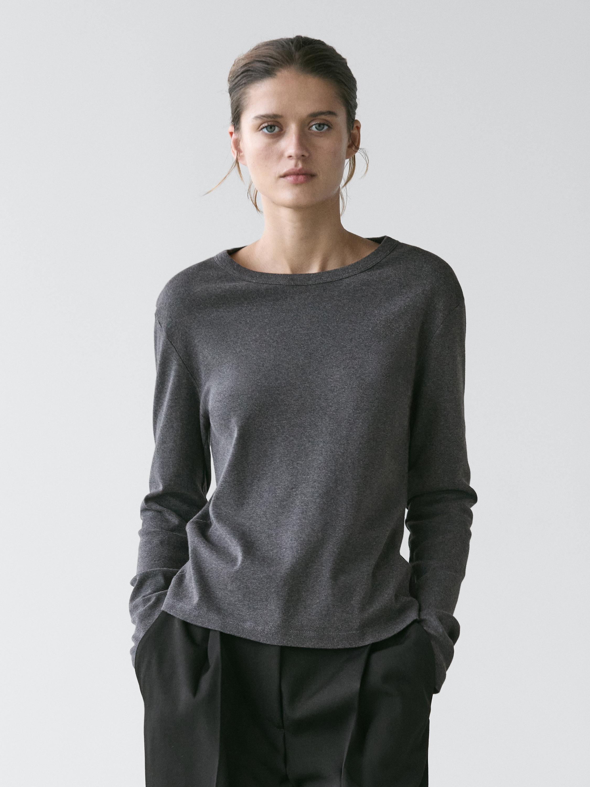 Ribbed long sleeve melange T-shirt — ANTHRACITE GREY