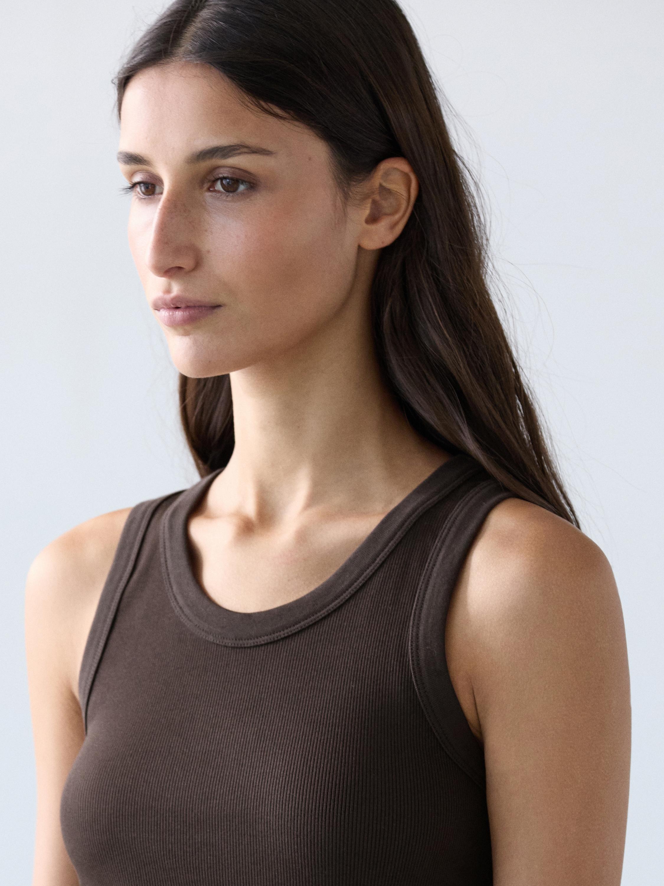 Cotton blend halter top — BROWN