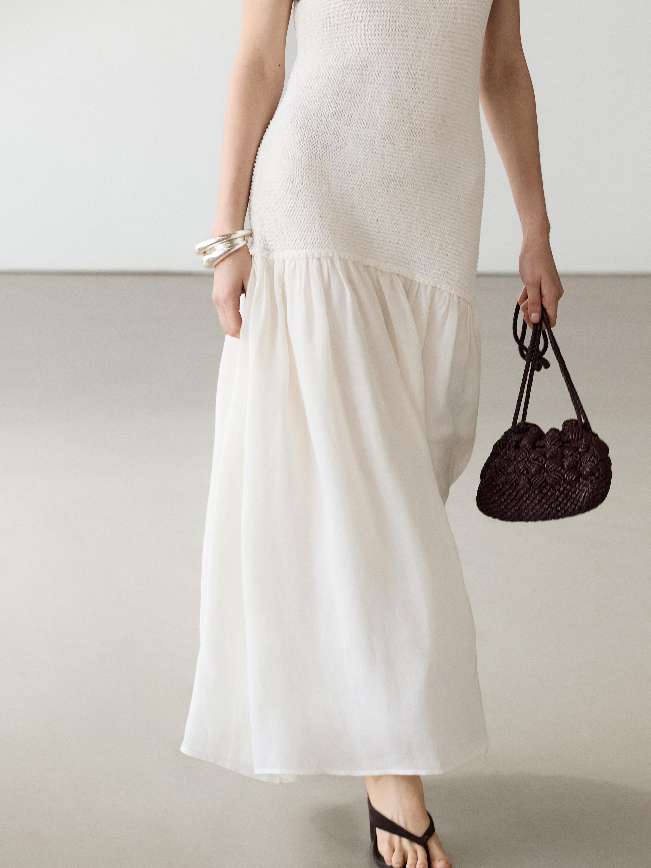 Long matching linen blend dress — PURE WHITE (alternate view)