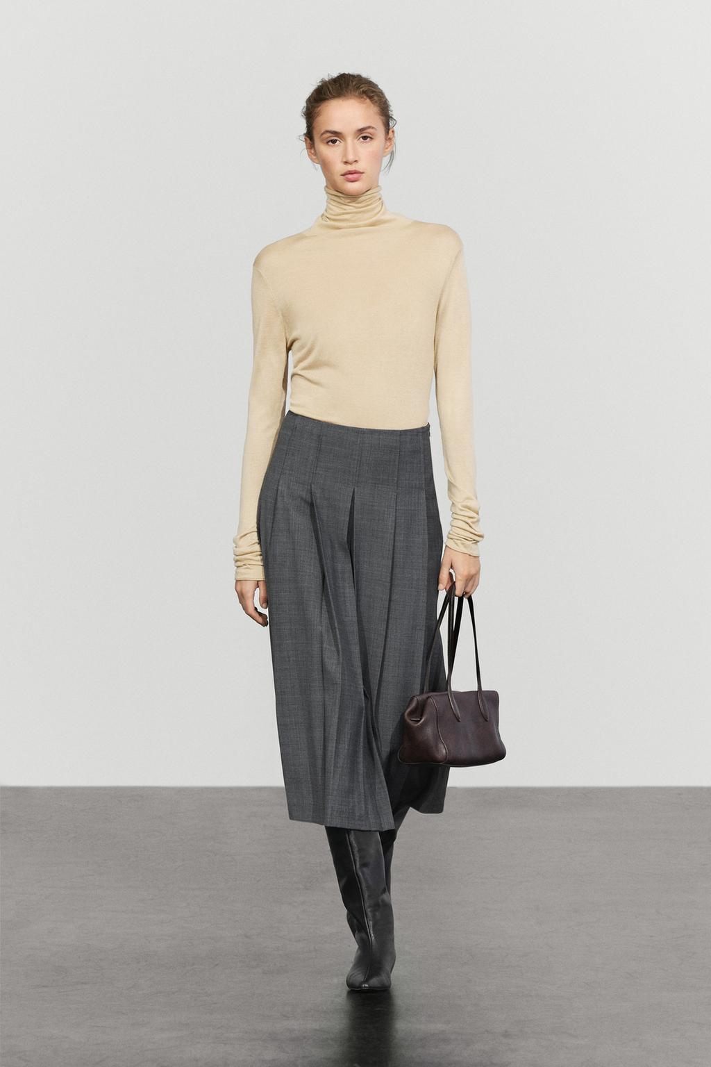 Pleated wool-blend midi skirt