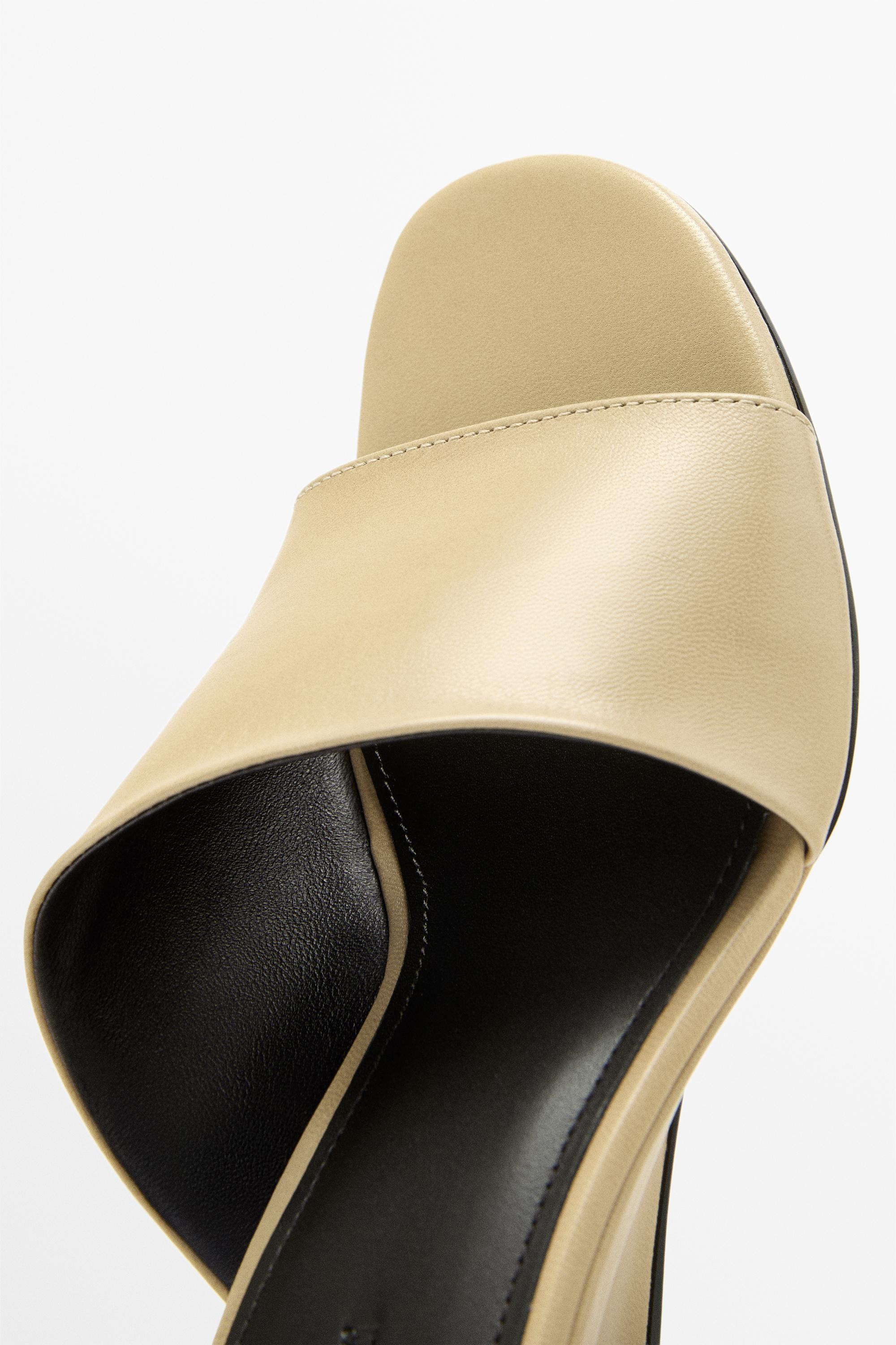 Soft leather wedge heel sandals — BEIGE