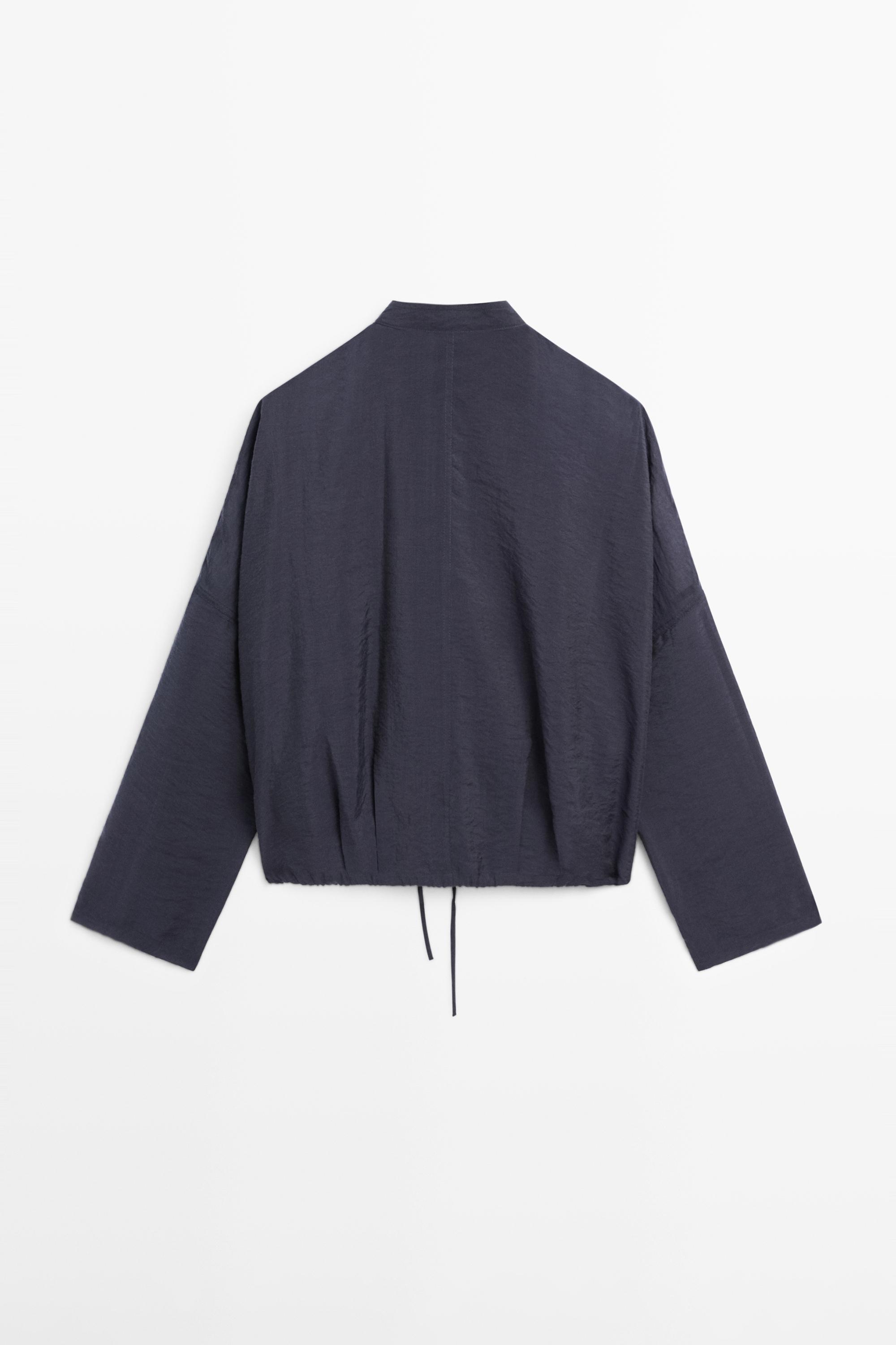 Stand collar bomber jacket with button details — MEDIUM BLUE